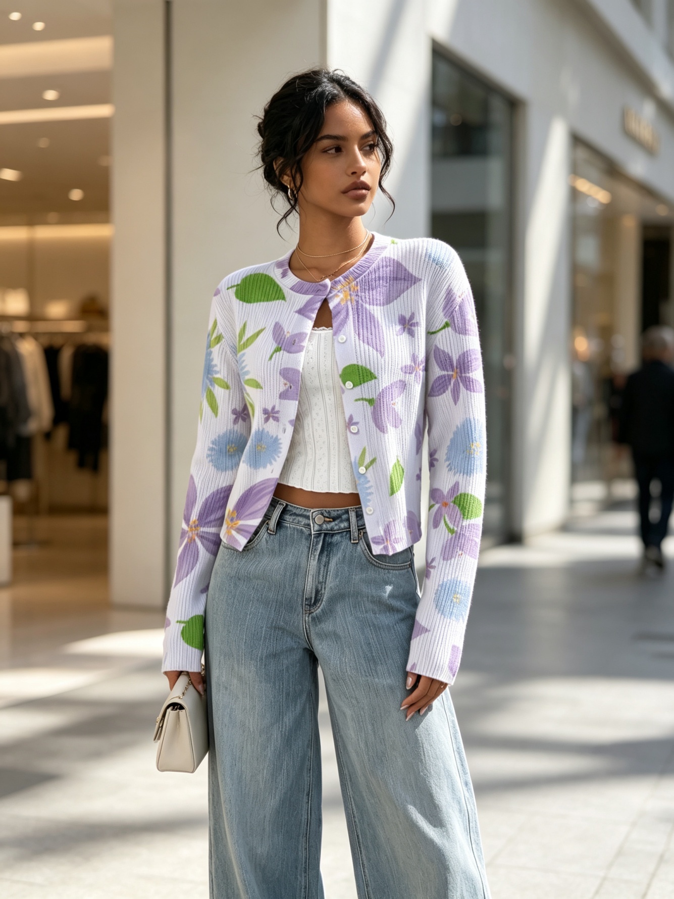 Purple Printed Cardigan