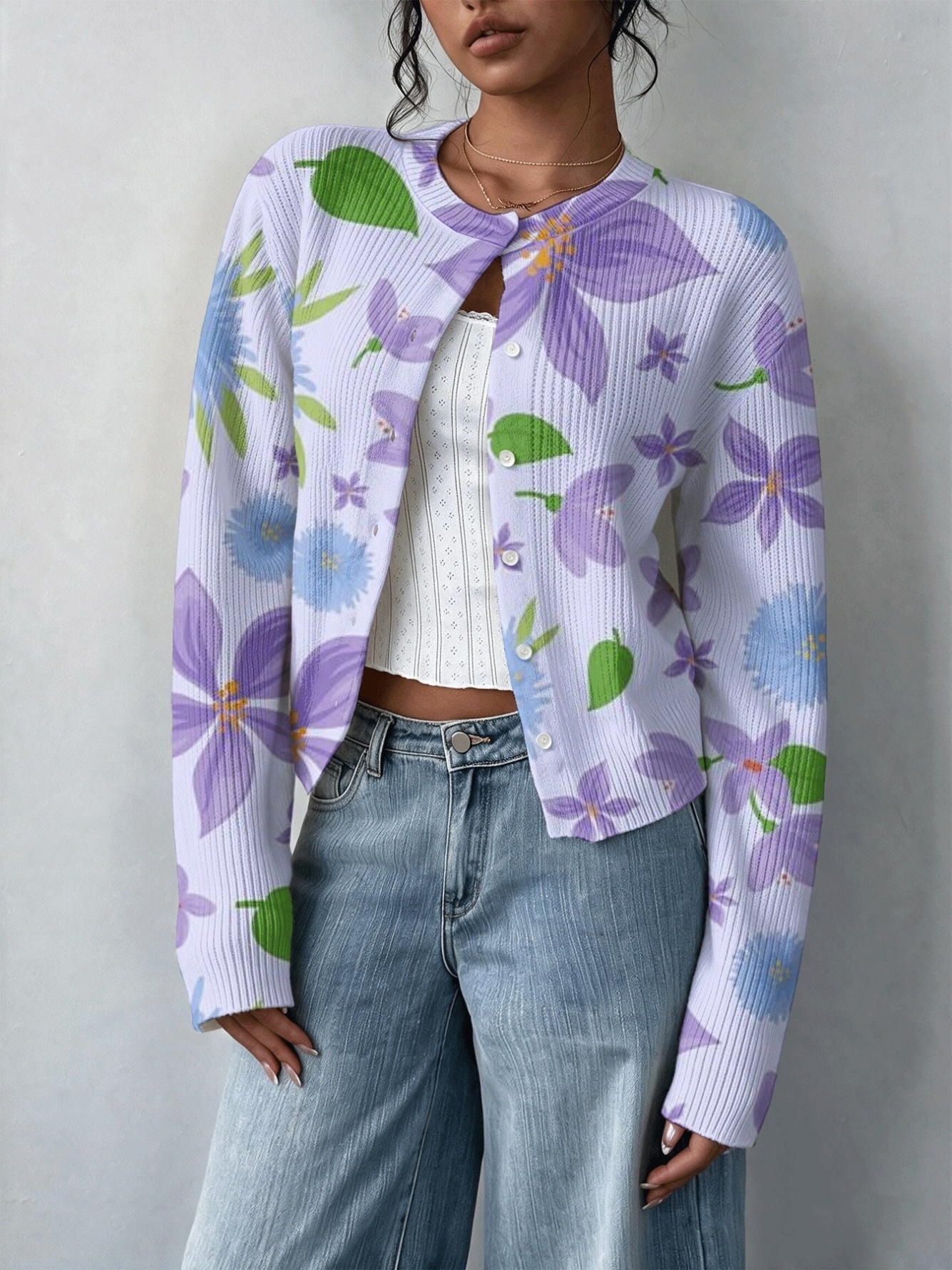 Purple Printed Cardigan