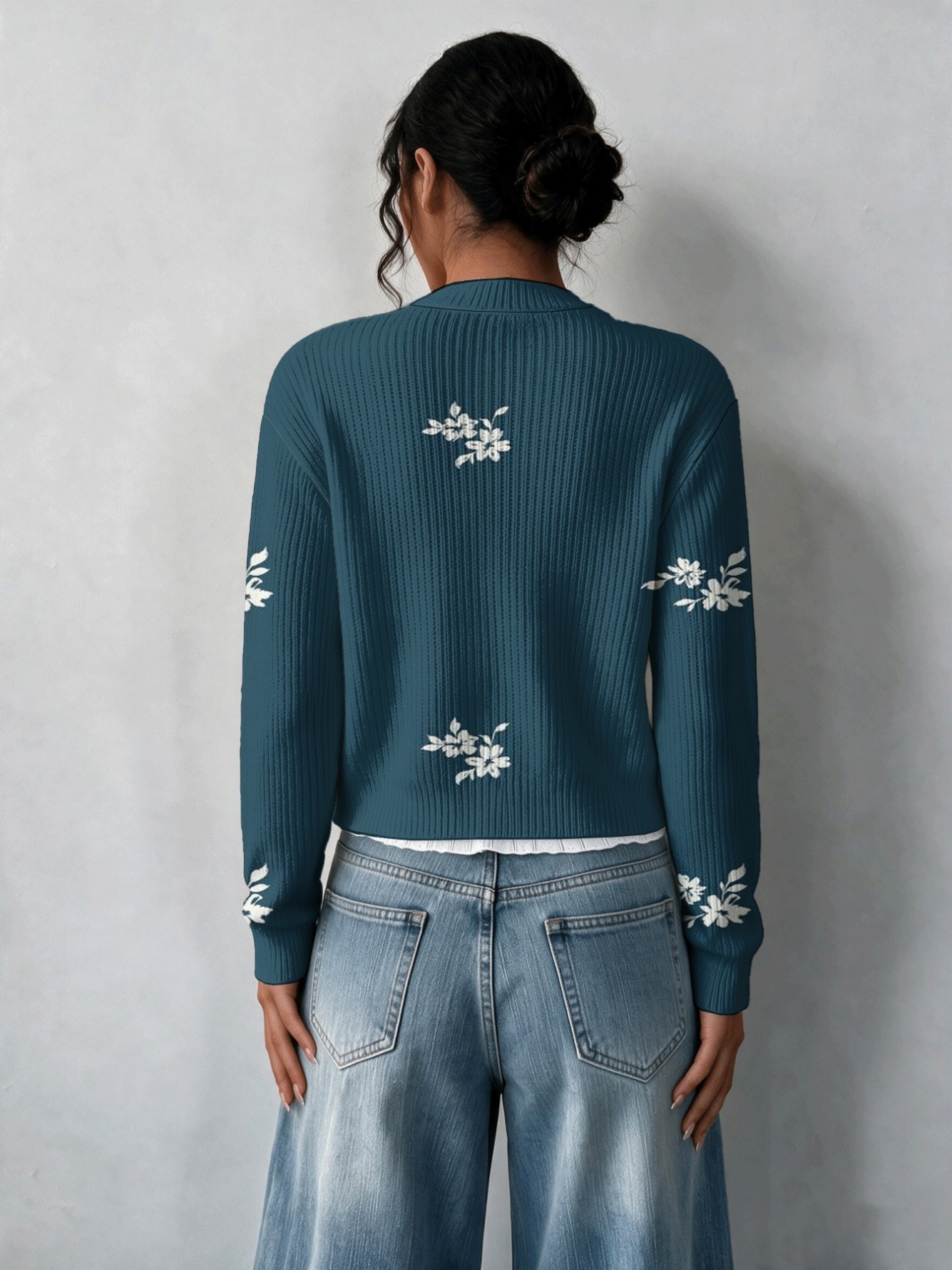 Navy Blue Printed Cardigan