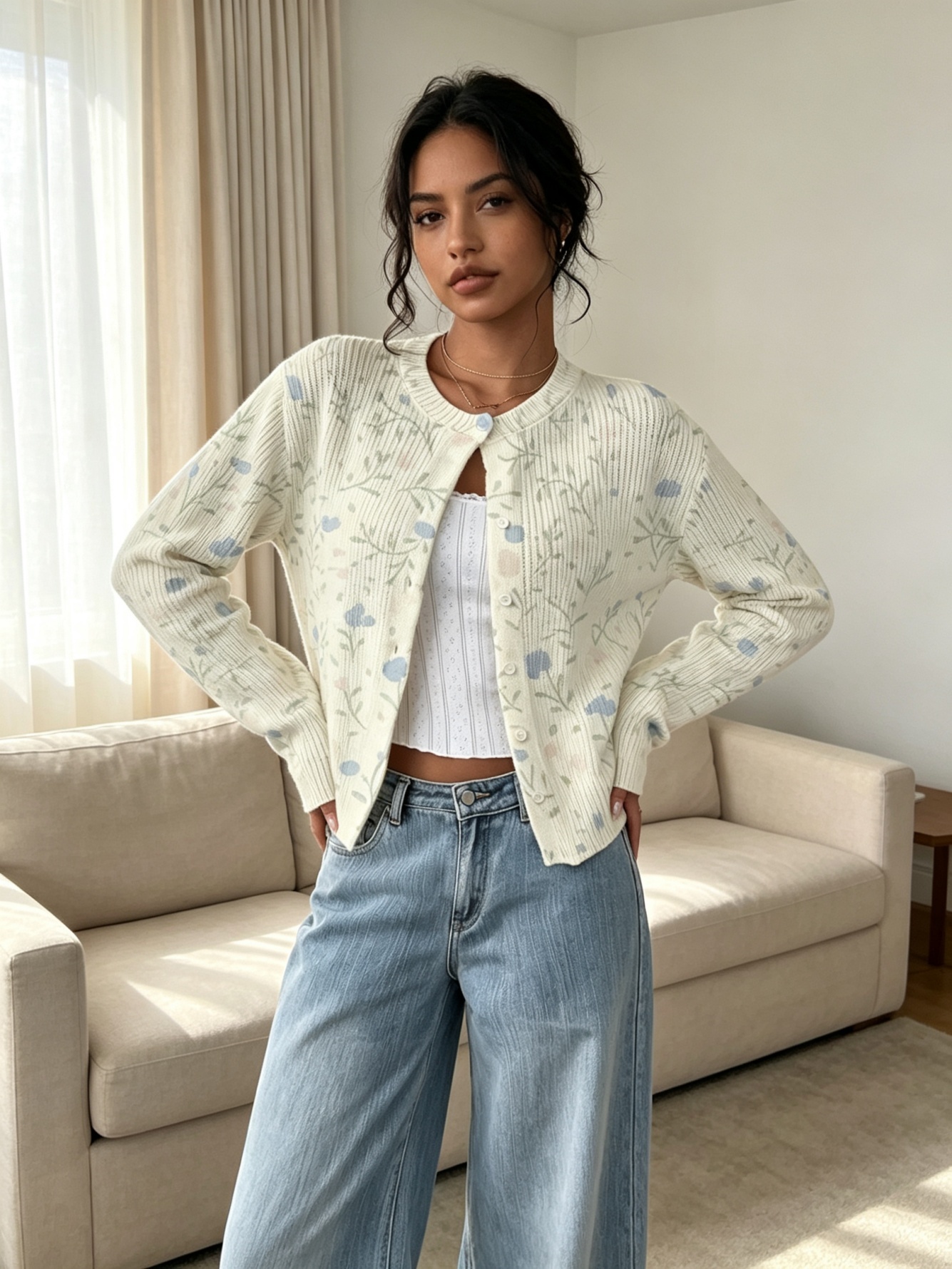 Khaki Printed Cardigan