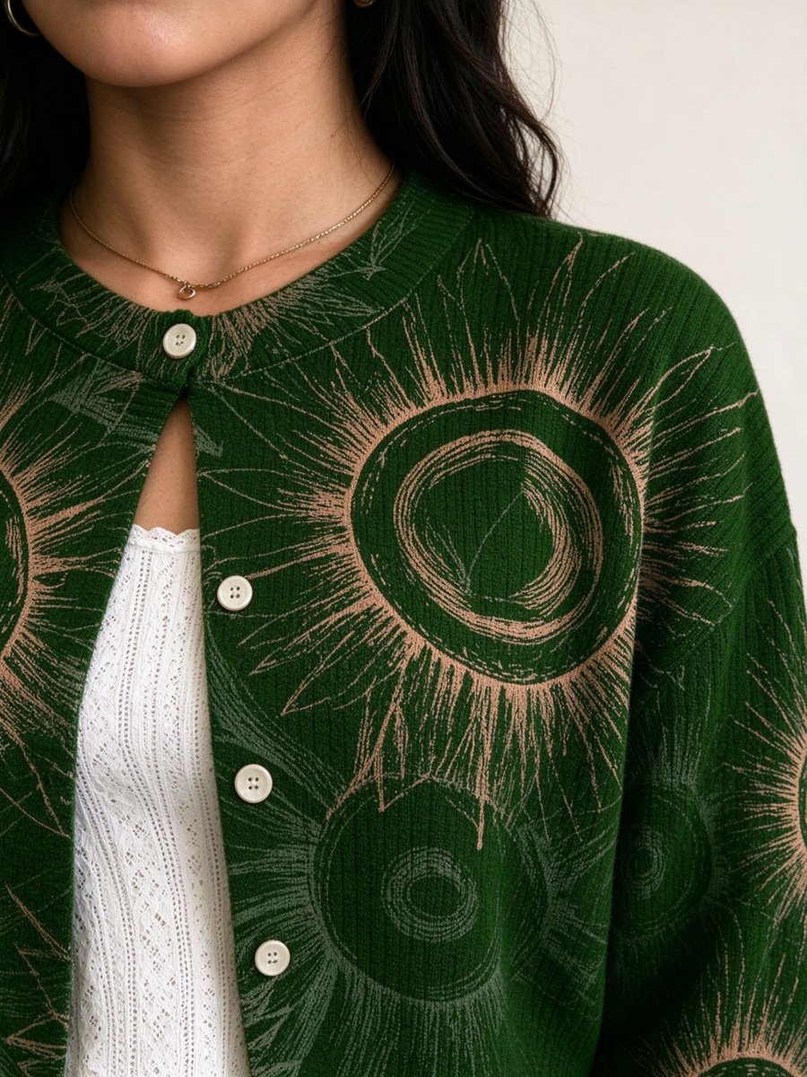 Dark Green Sunburst Knit Cardigan