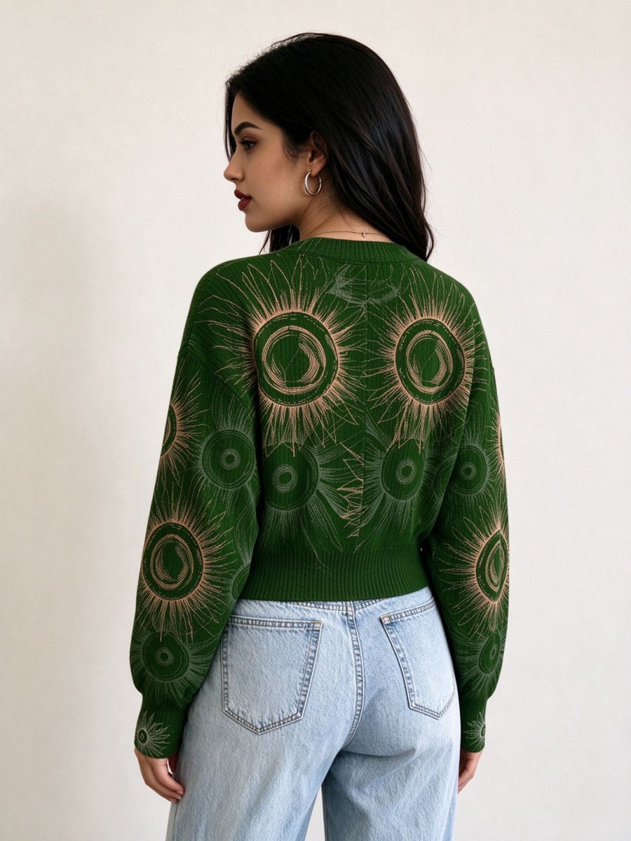Dark Green Sunburst Knit Cardigan