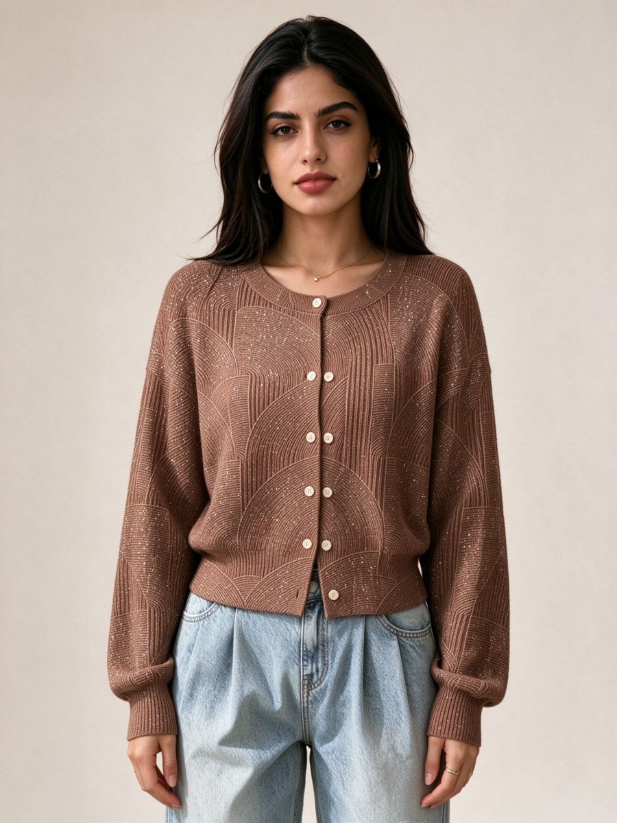 Brown Knit Cardigan with Buttons