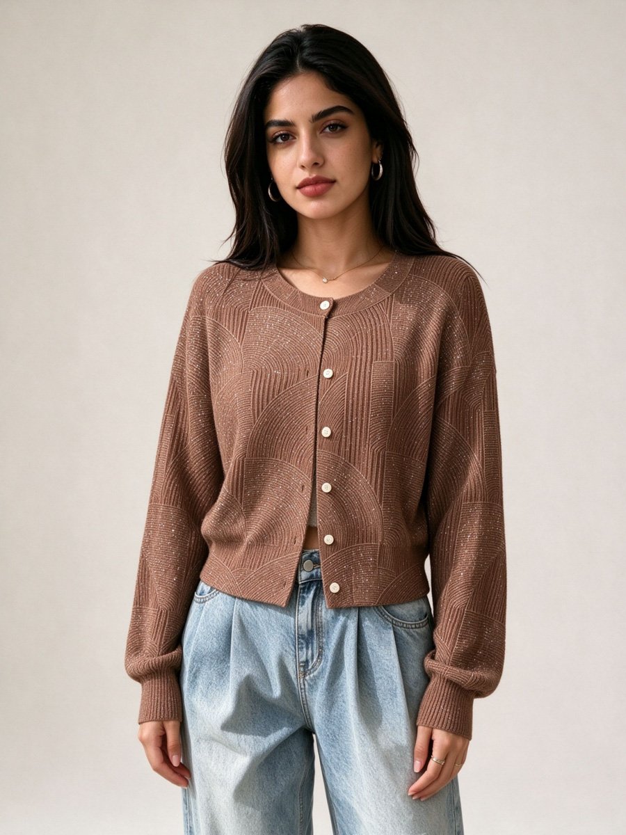 Brown Knit Cardigan with Buttons