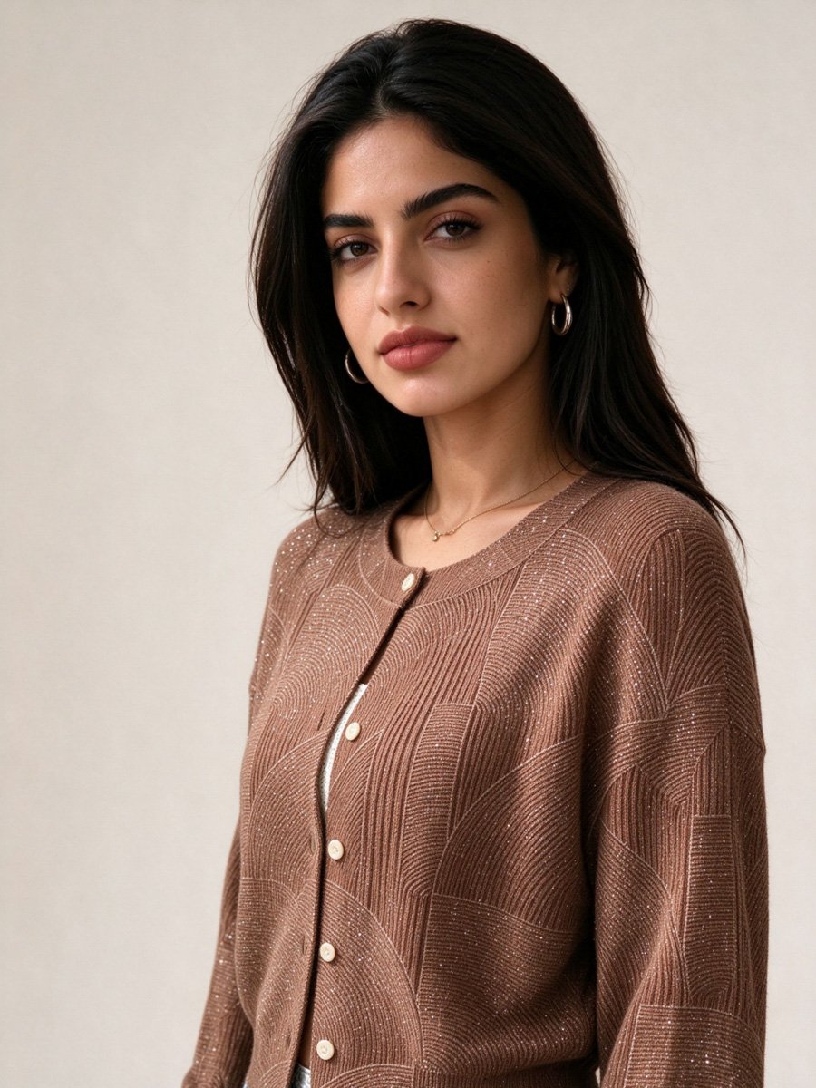 Brown Knit Cardigan with Buttons