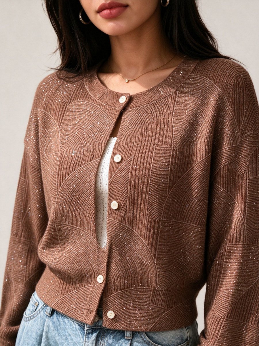 Brown Knit Cardigan with Buttons