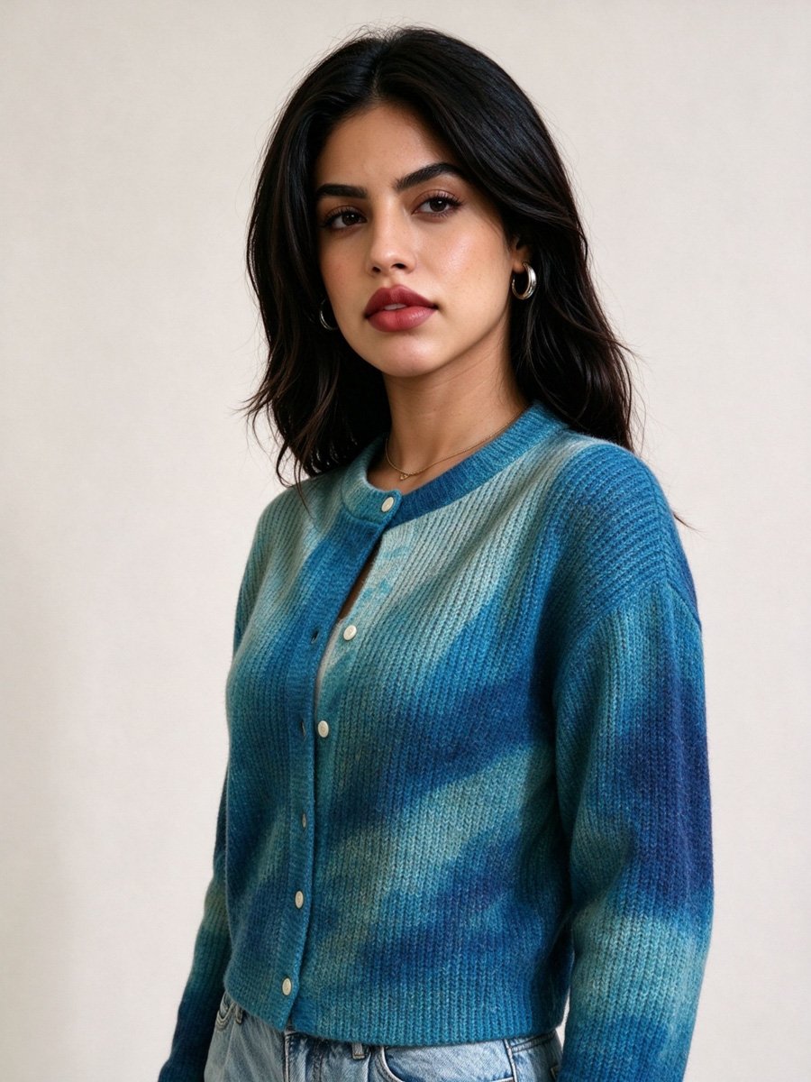 Blue Gradient Knit Cardigan