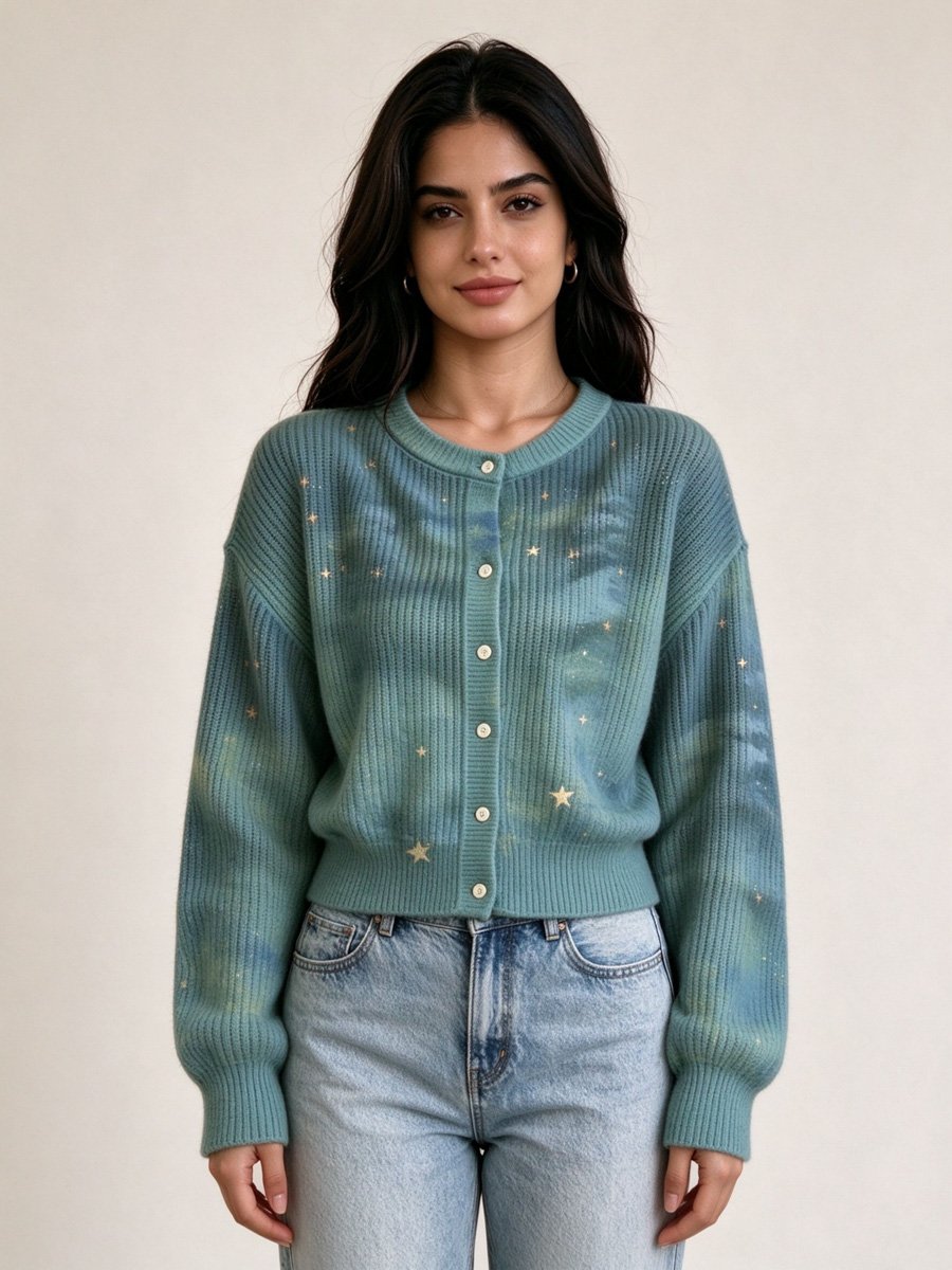 Blue Knitted Crop Cardigan