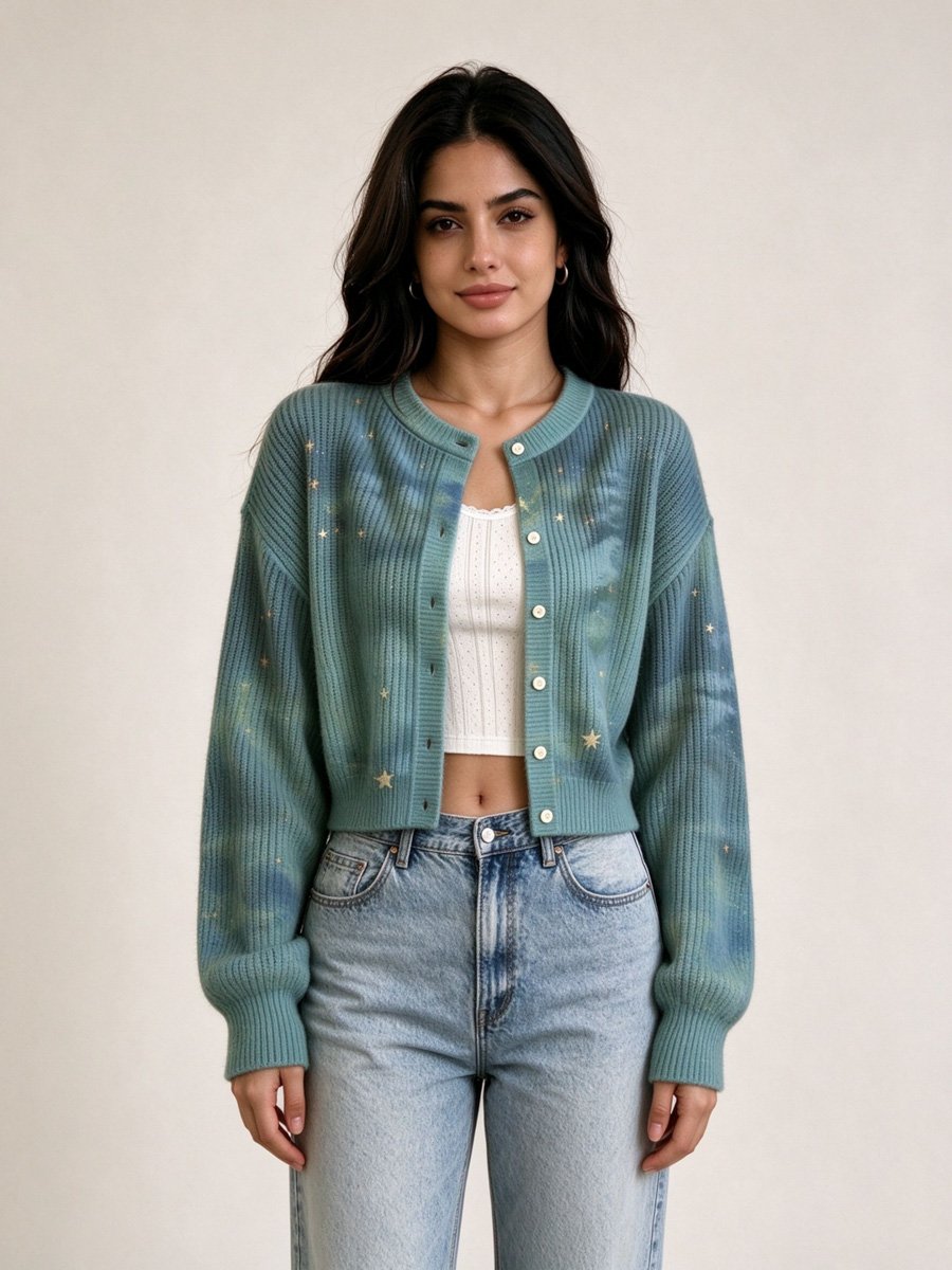 Blue Knitted Crop Cardigan