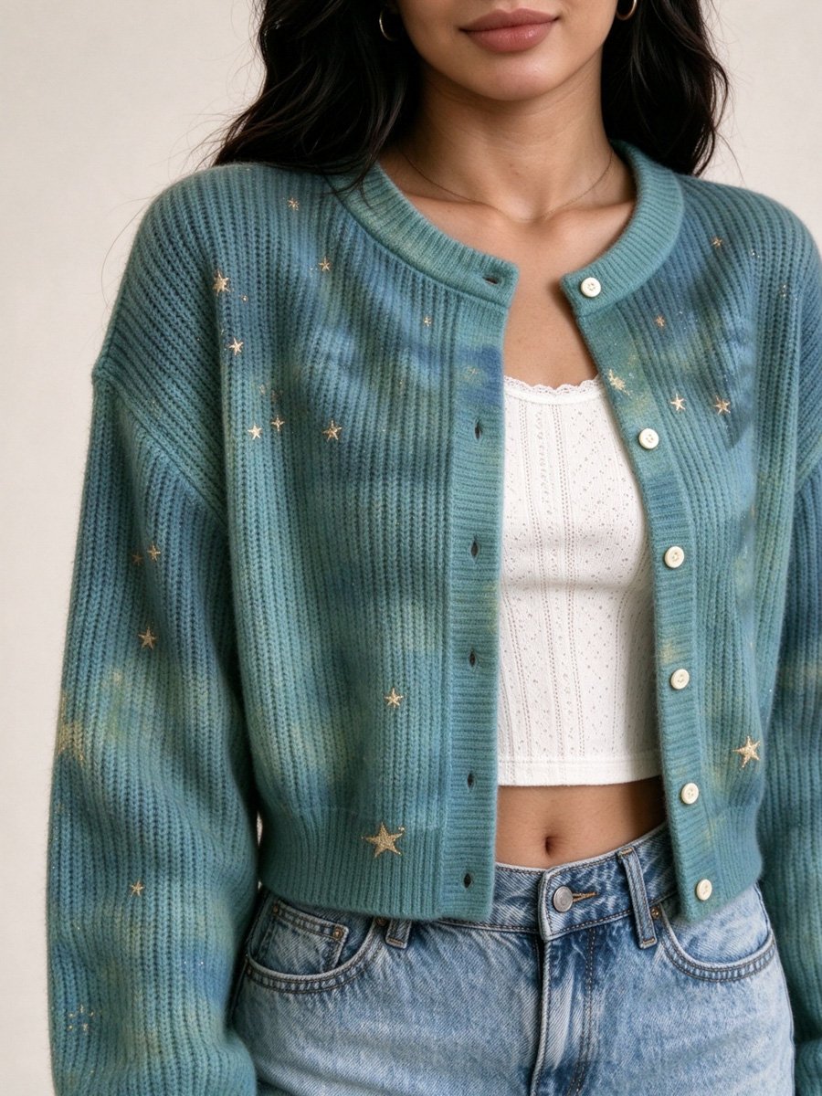 Blue Knitted Crop Cardigan