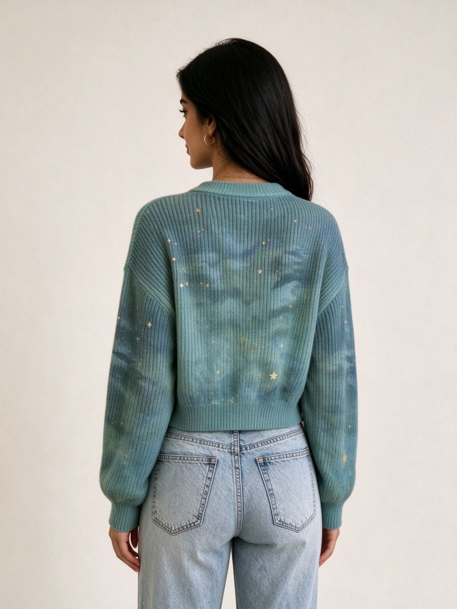 Blue Knitted Crop Cardigan