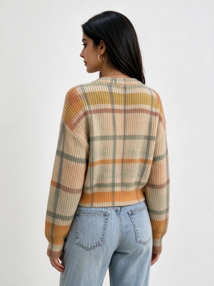 Plaid Knitted Cardigan