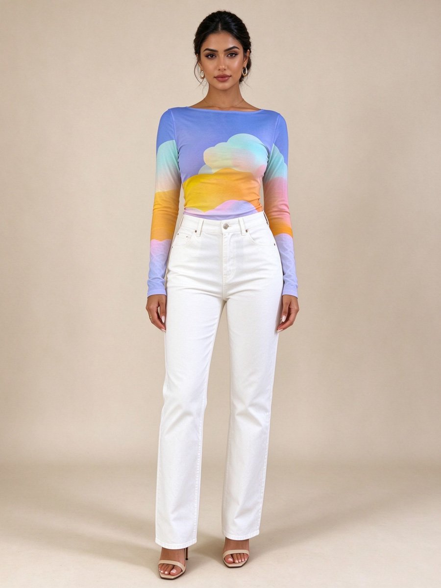 Cloud Print Long Sleeve Top