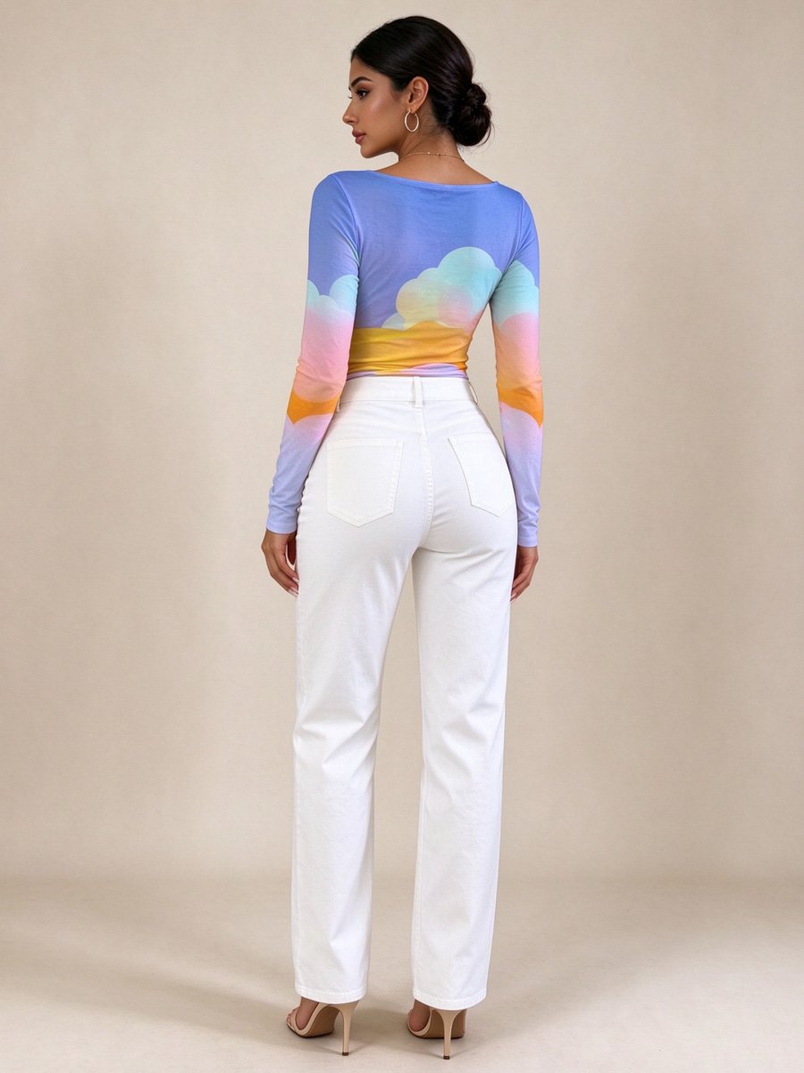 Cloud Print Long Sleeve Top