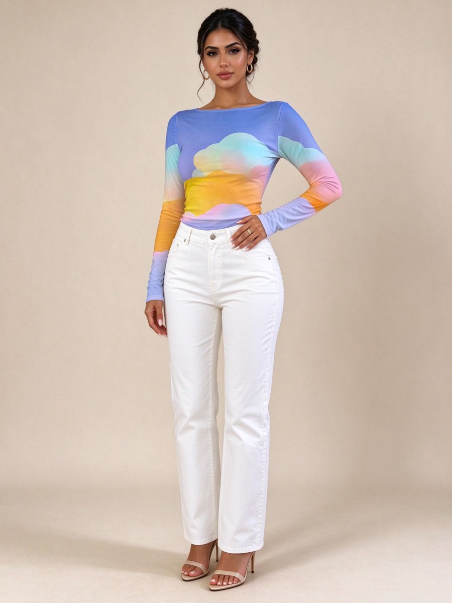 Cloud Print Long Sleeve Top