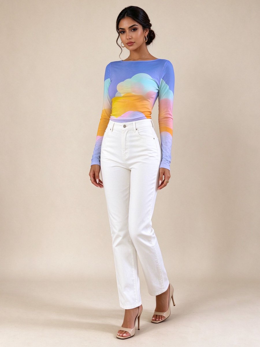 Cloud Print Long Sleeve Top