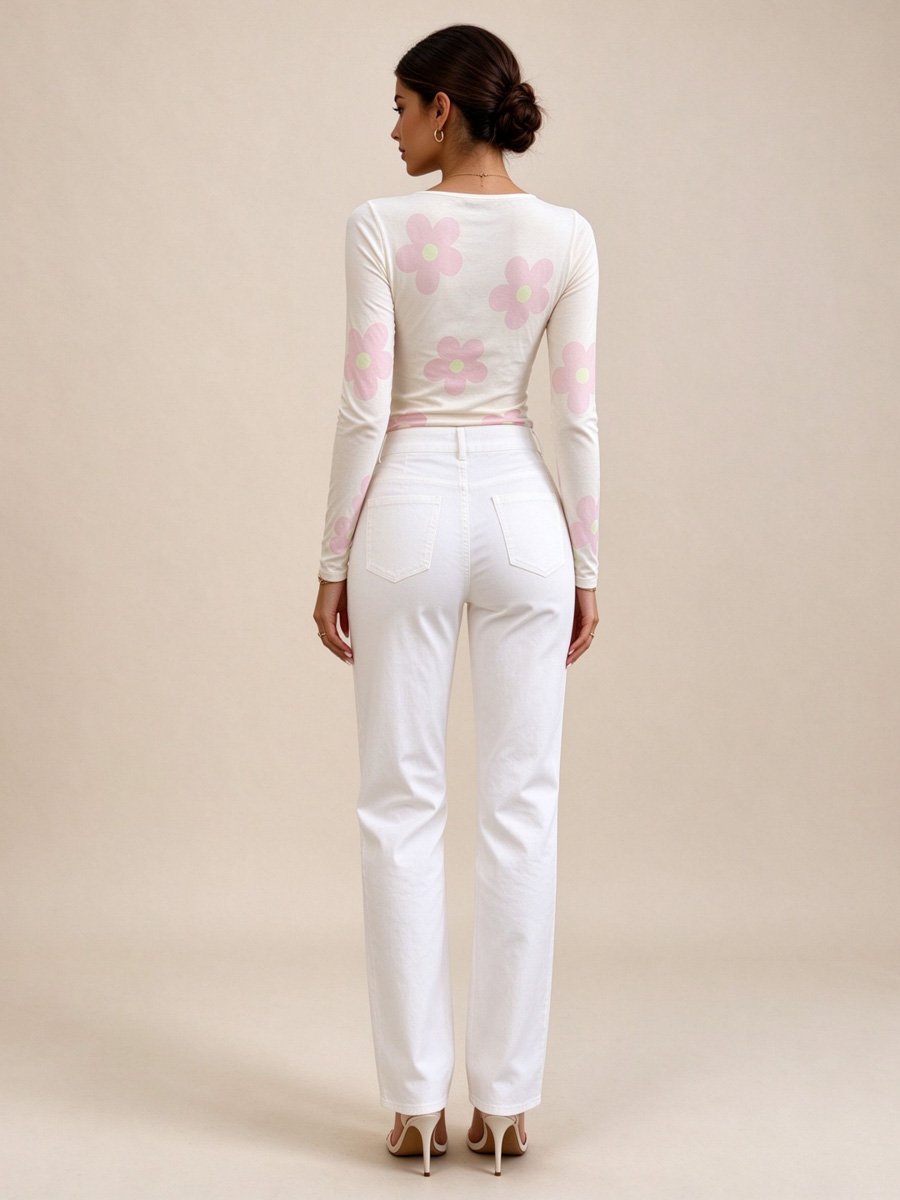 Light Pink Floral Round Neck T-Shirt