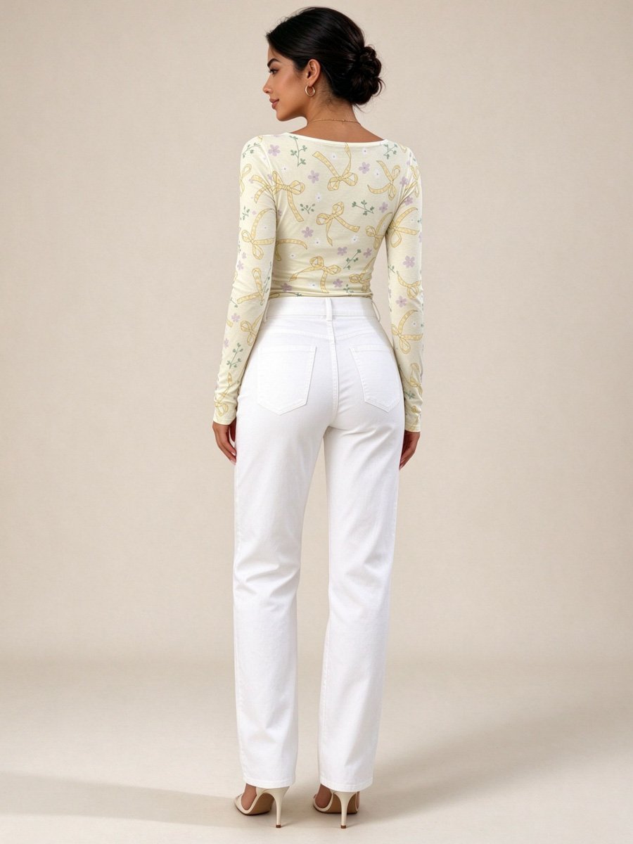 Cream Printed Long Sleeve T-Shirt