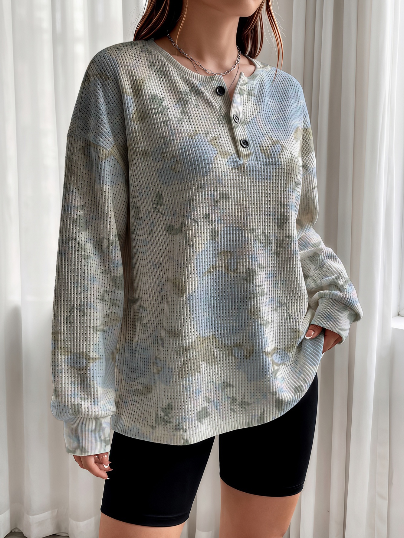 Multi-Color Waffle Knit Henley Top