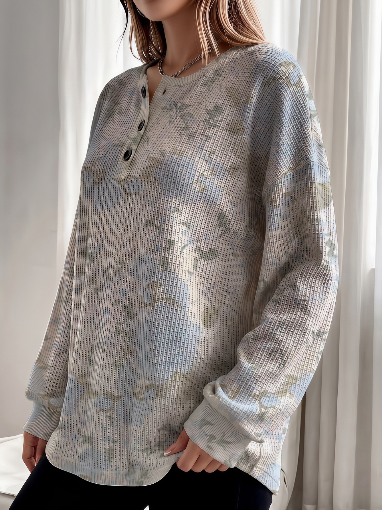 Multi-Color Waffle Knit Henley Top