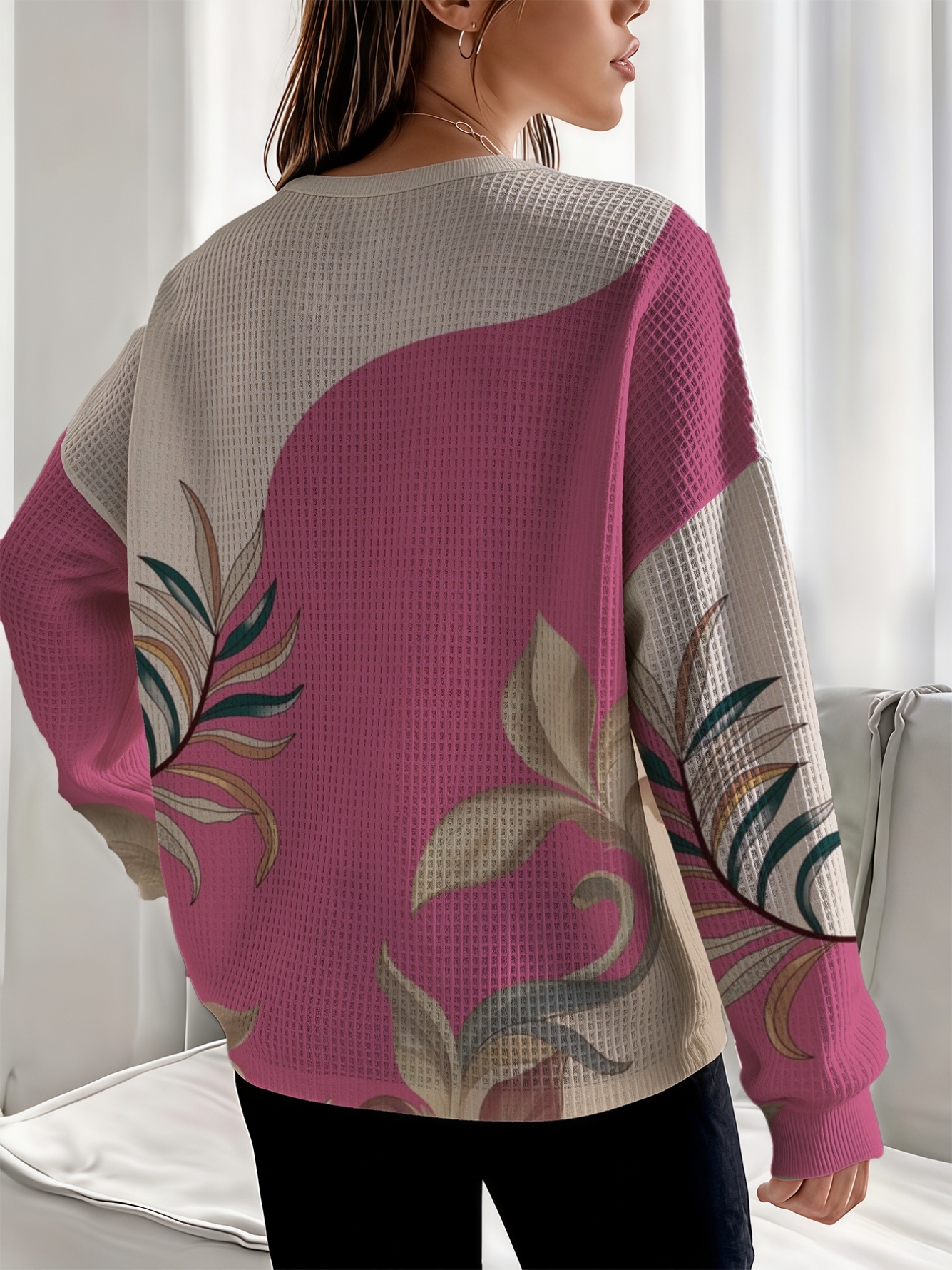 Multi-Color Block Floral Henley Tunic Top