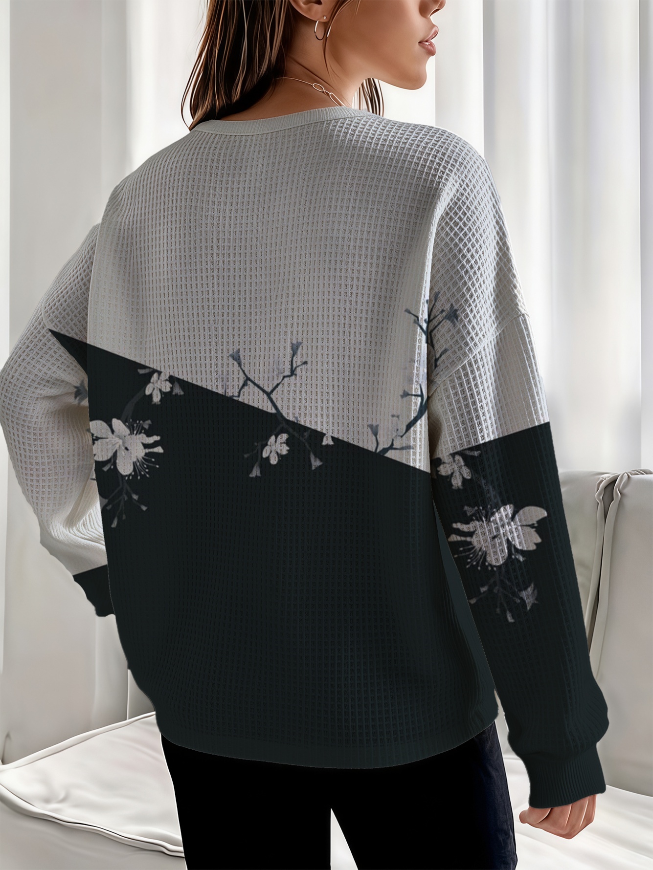 Floral Color Block Henley Top
