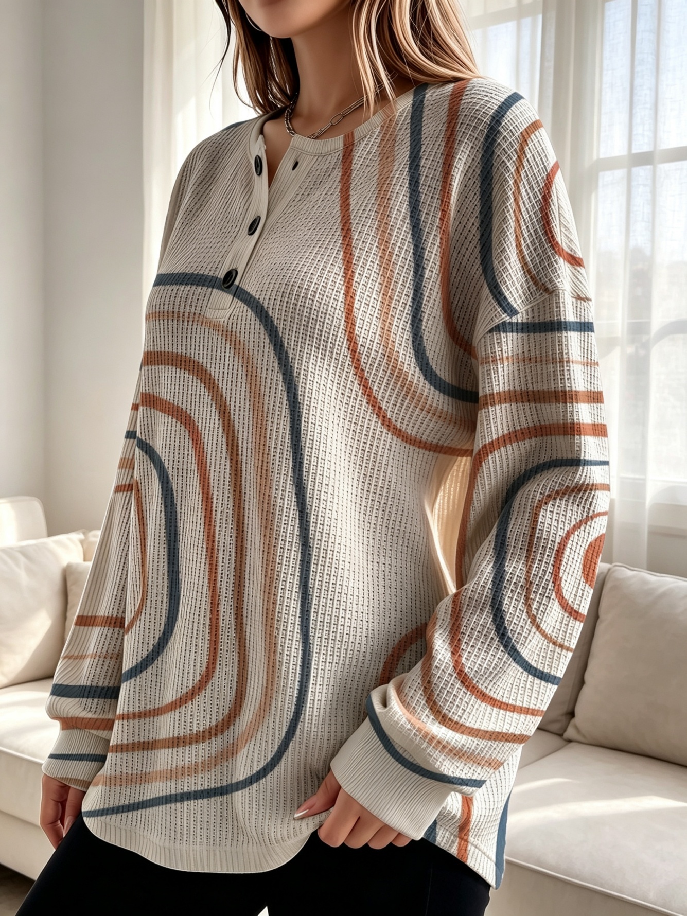 Waffle Knit Henley Top