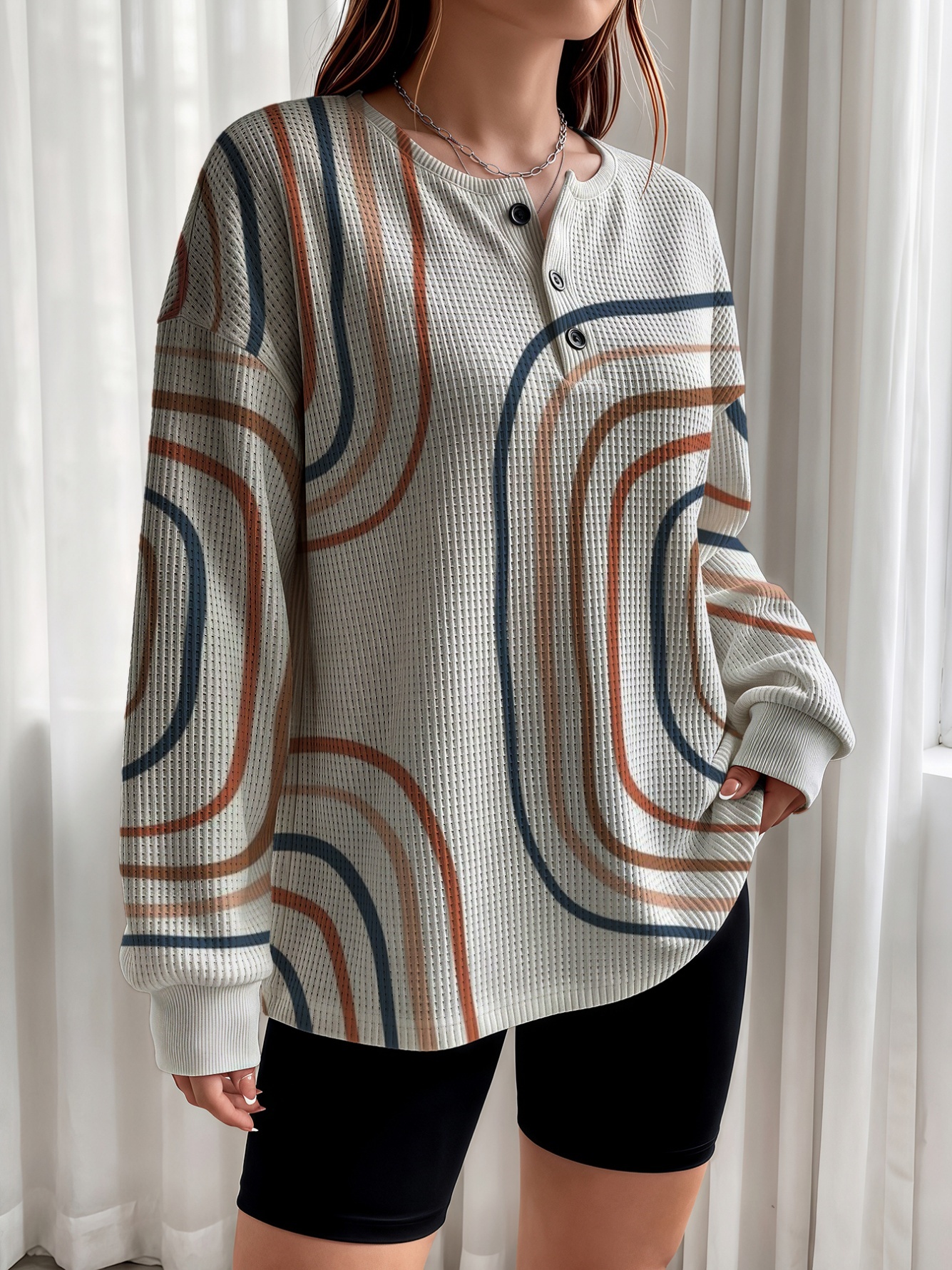 Waffle Knit Henley Top