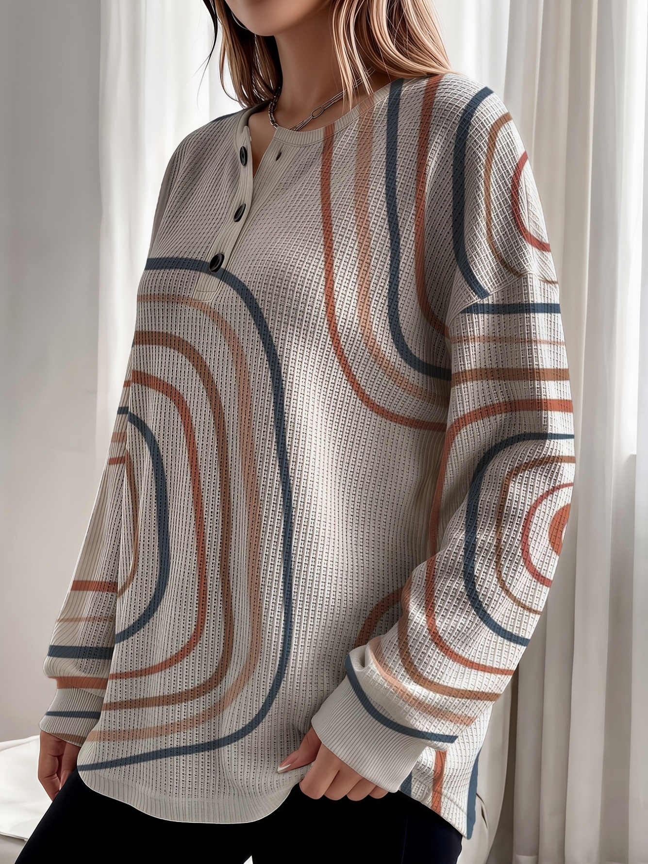 Waffle Knit Henley Top