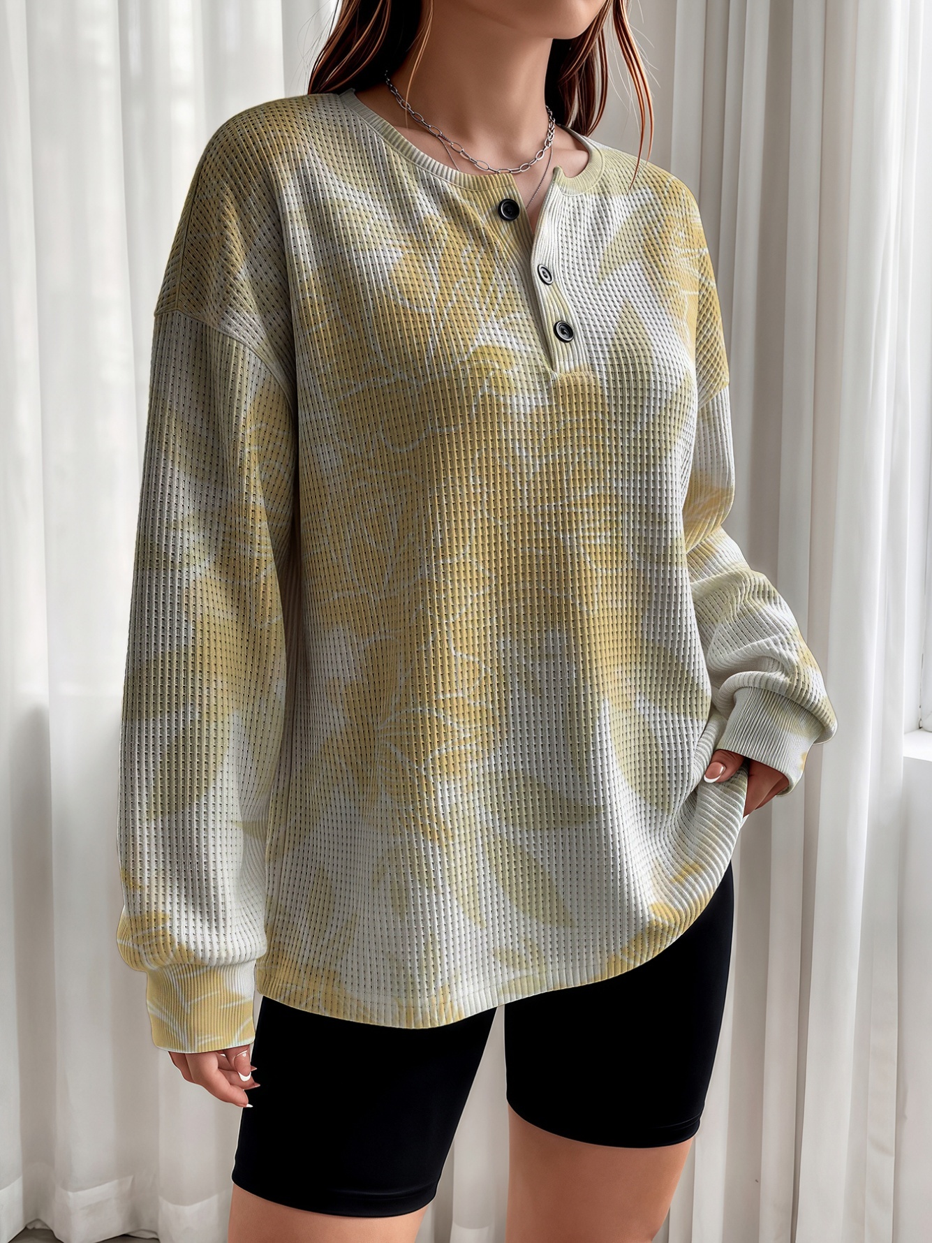 Multi-Color Waffle Knit Henley Top