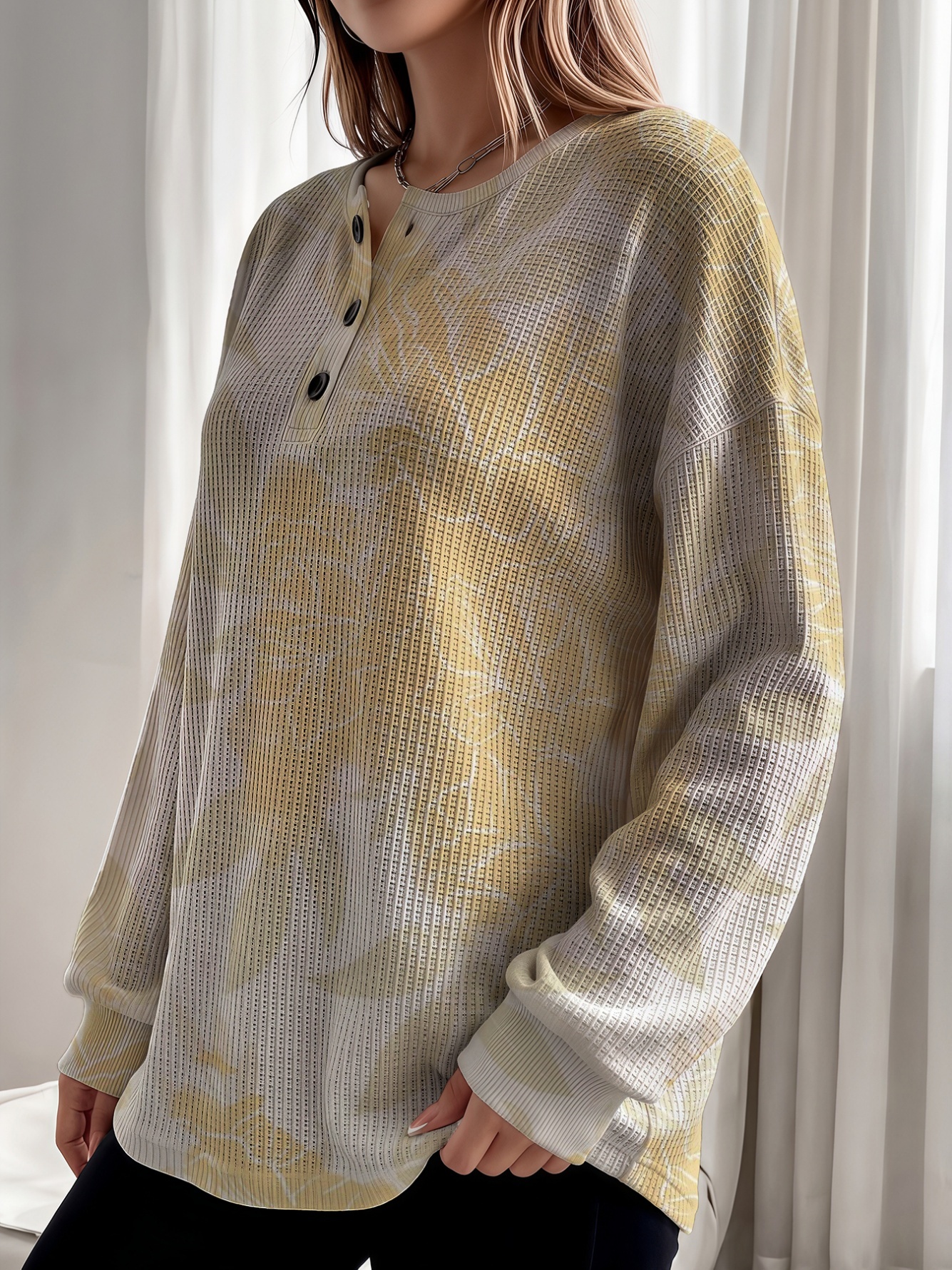 Multi-Color Waffle Knit Henley Top