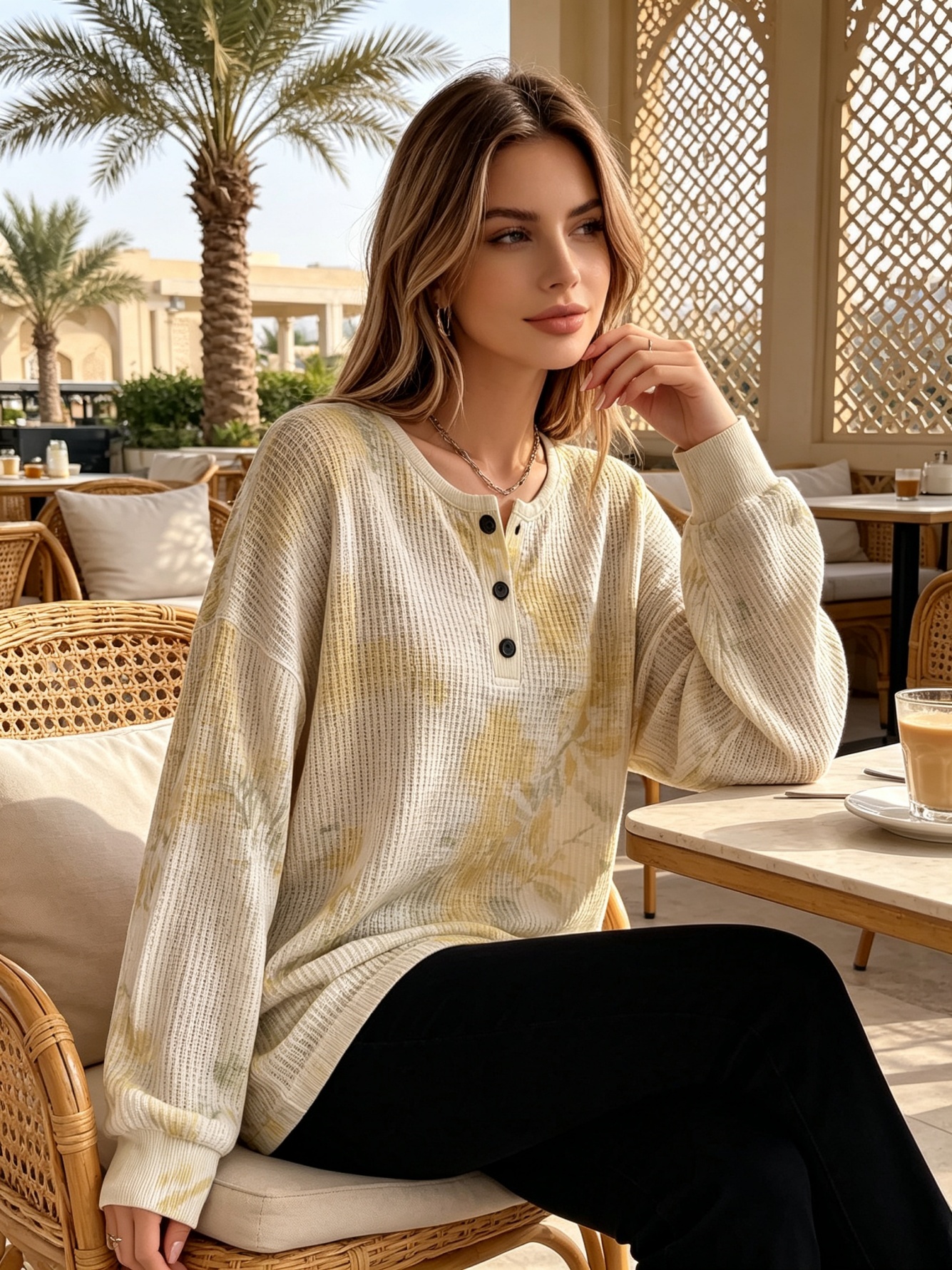 Multi-Color Waffle Knit Henley Top