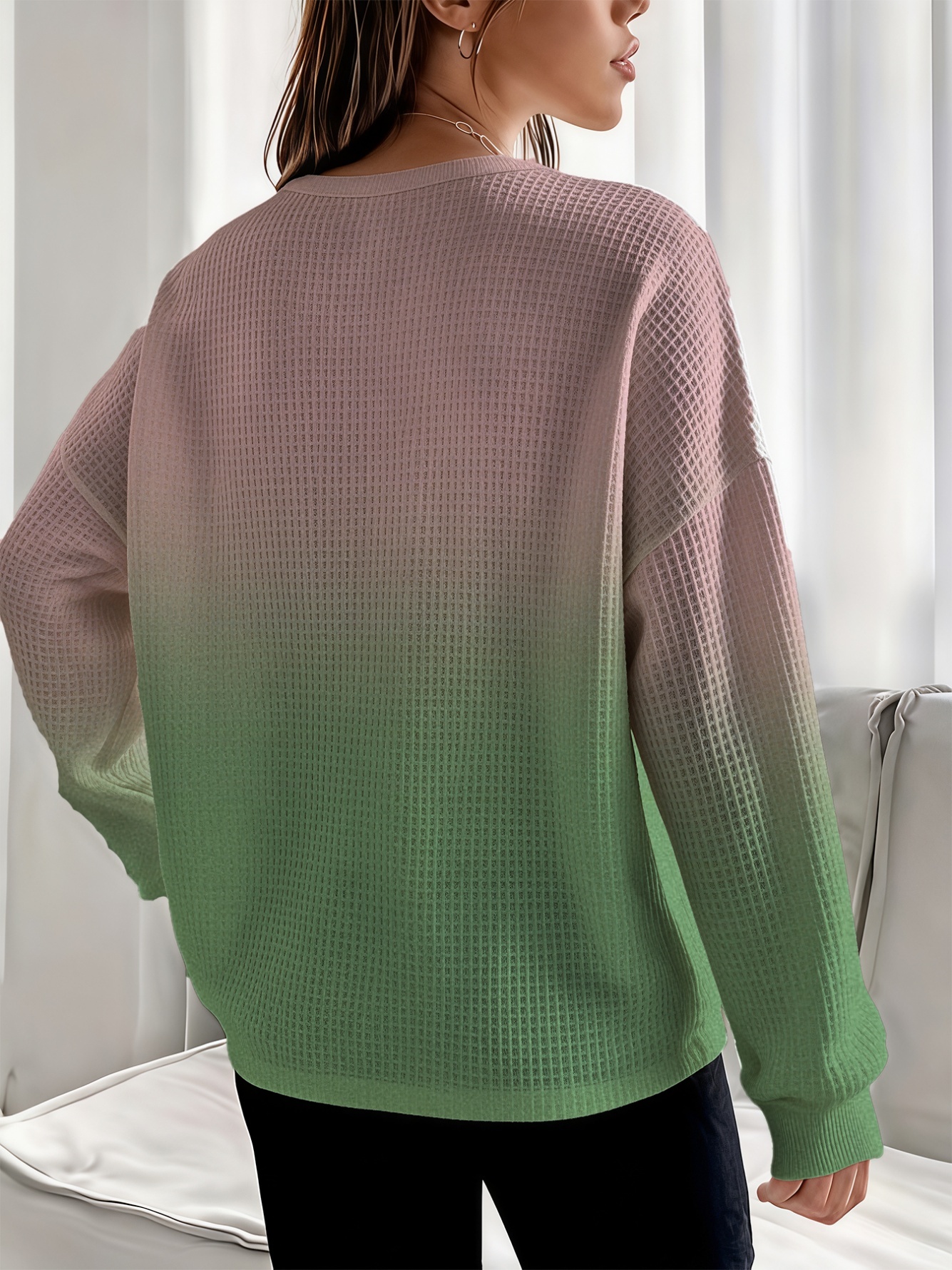 Ombre Waffle Knit Henley Top