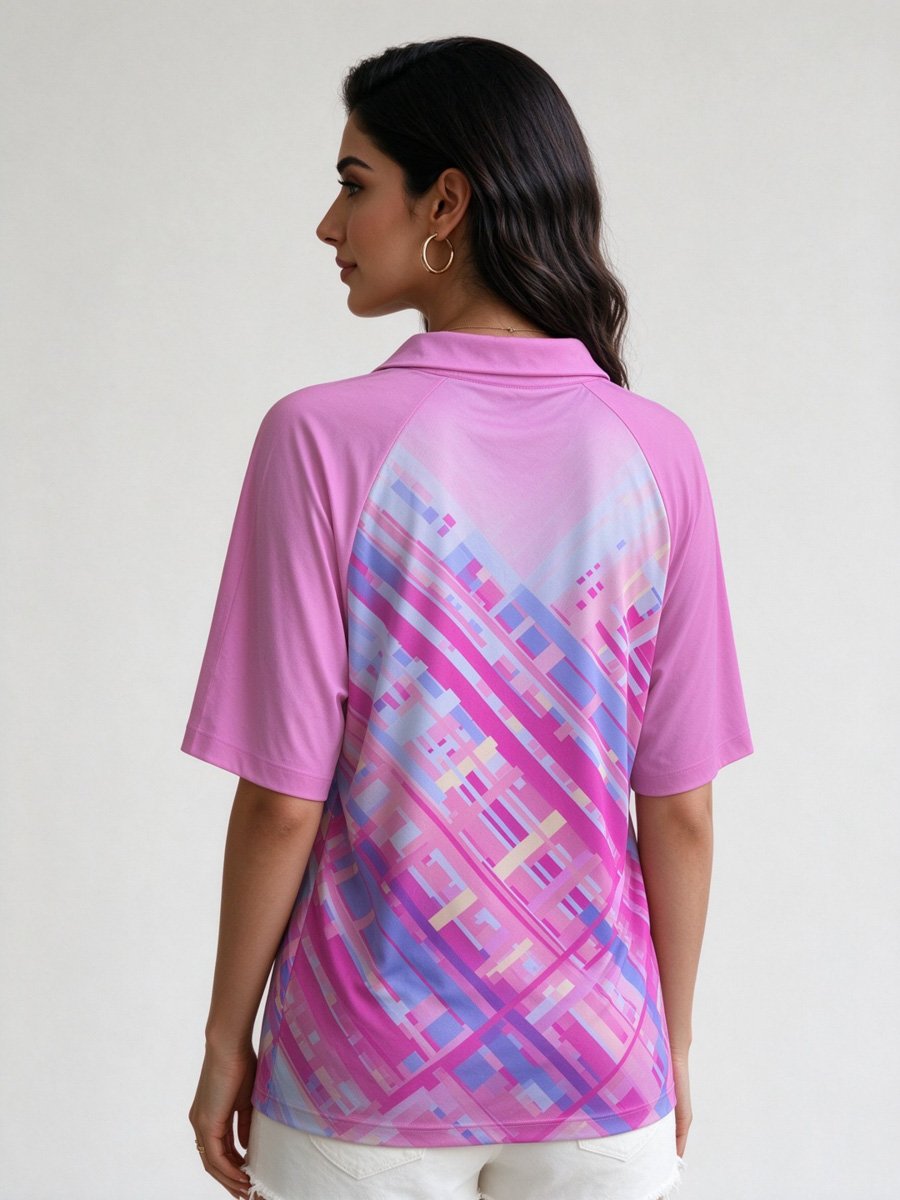 Purple Geometric Print Polo Top