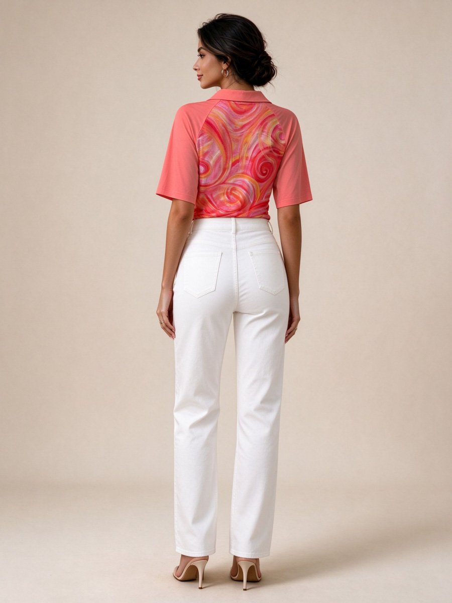 Magenta Spiral Print Polo Top