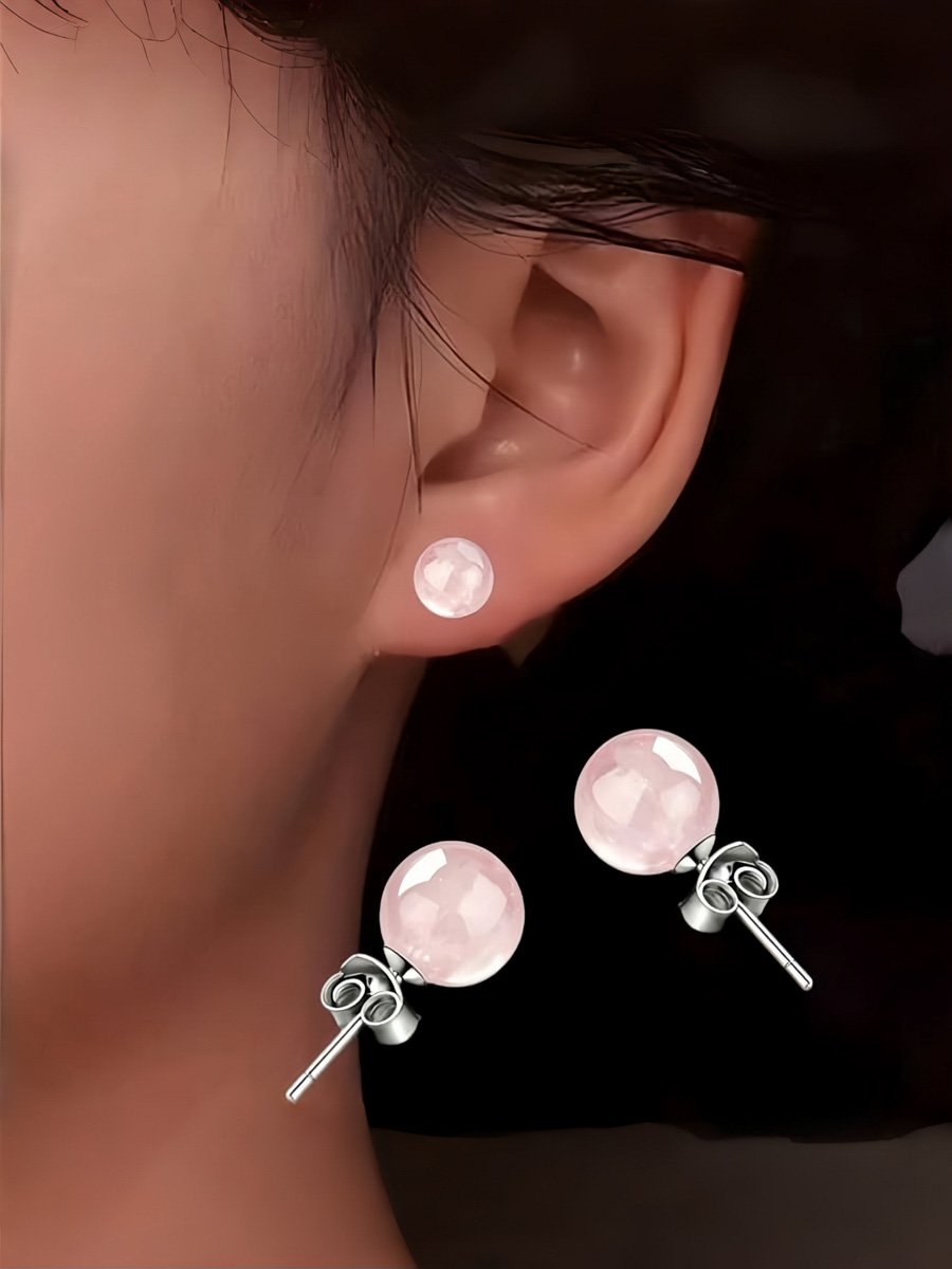 Silver Rose Quartz Stud Earrings for Everyday Elegance