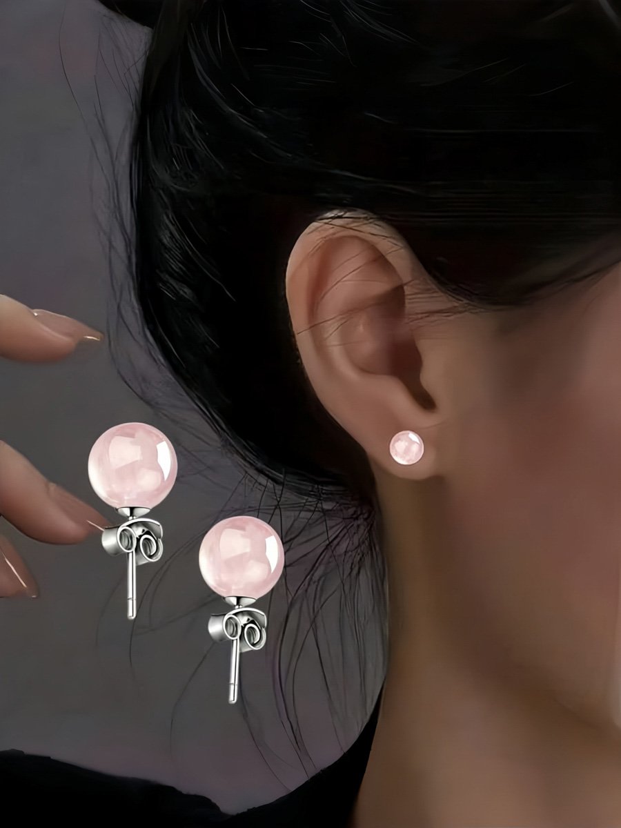 Silver Rose Quartz Stud Earrings for Everyday Elegance