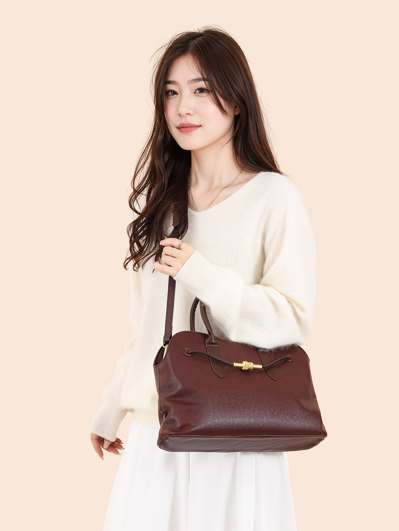 Burgundy Solid Handbag with Zip