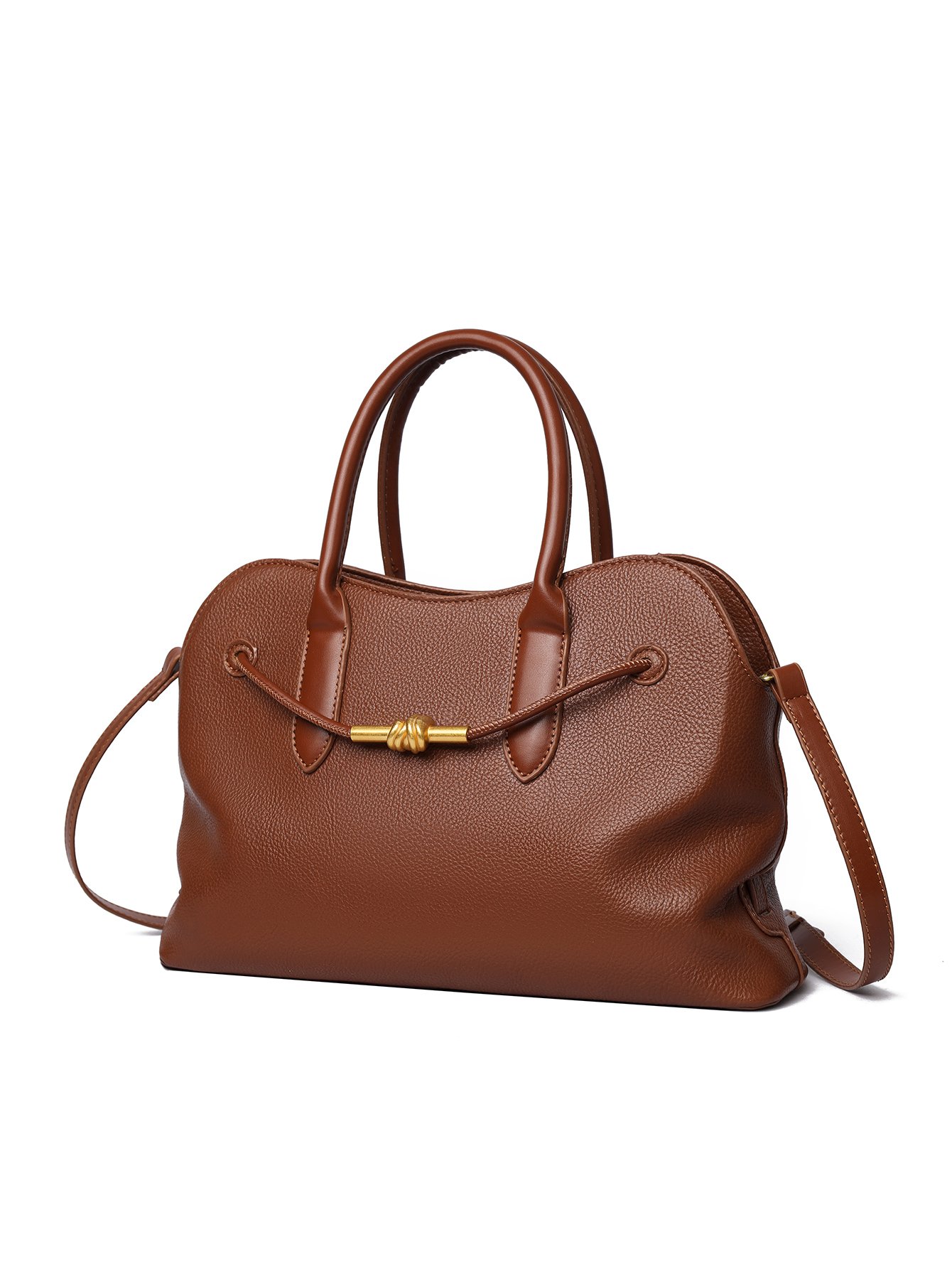 Brown Solid Shoulder Bag with Zip