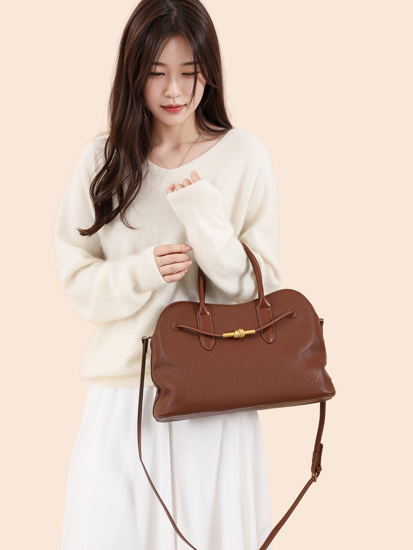 Brown Solid Shoulder Bag with Zip