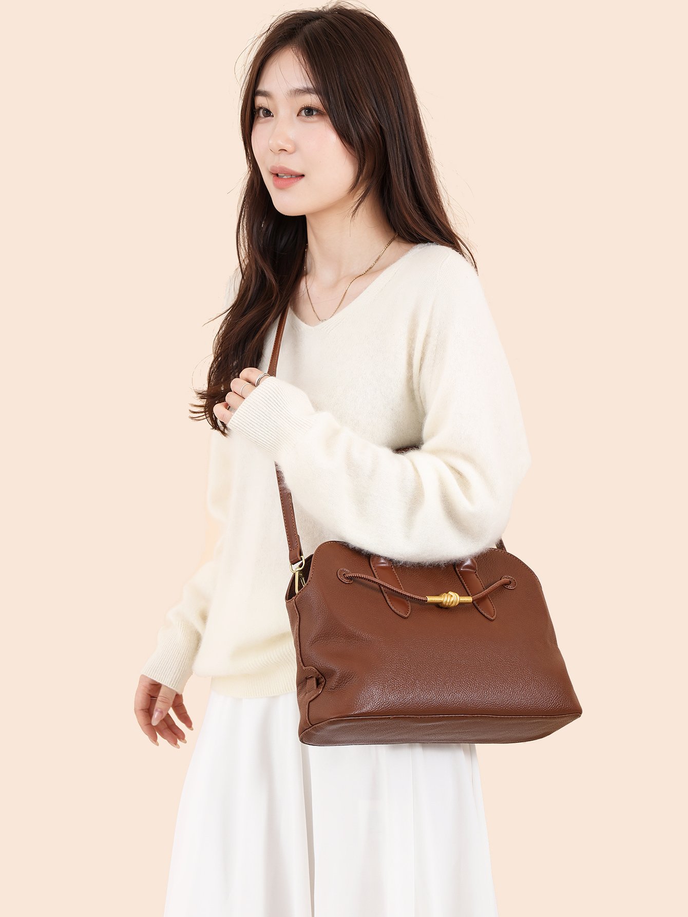 Brown Solid Shoulder Bag with Zip