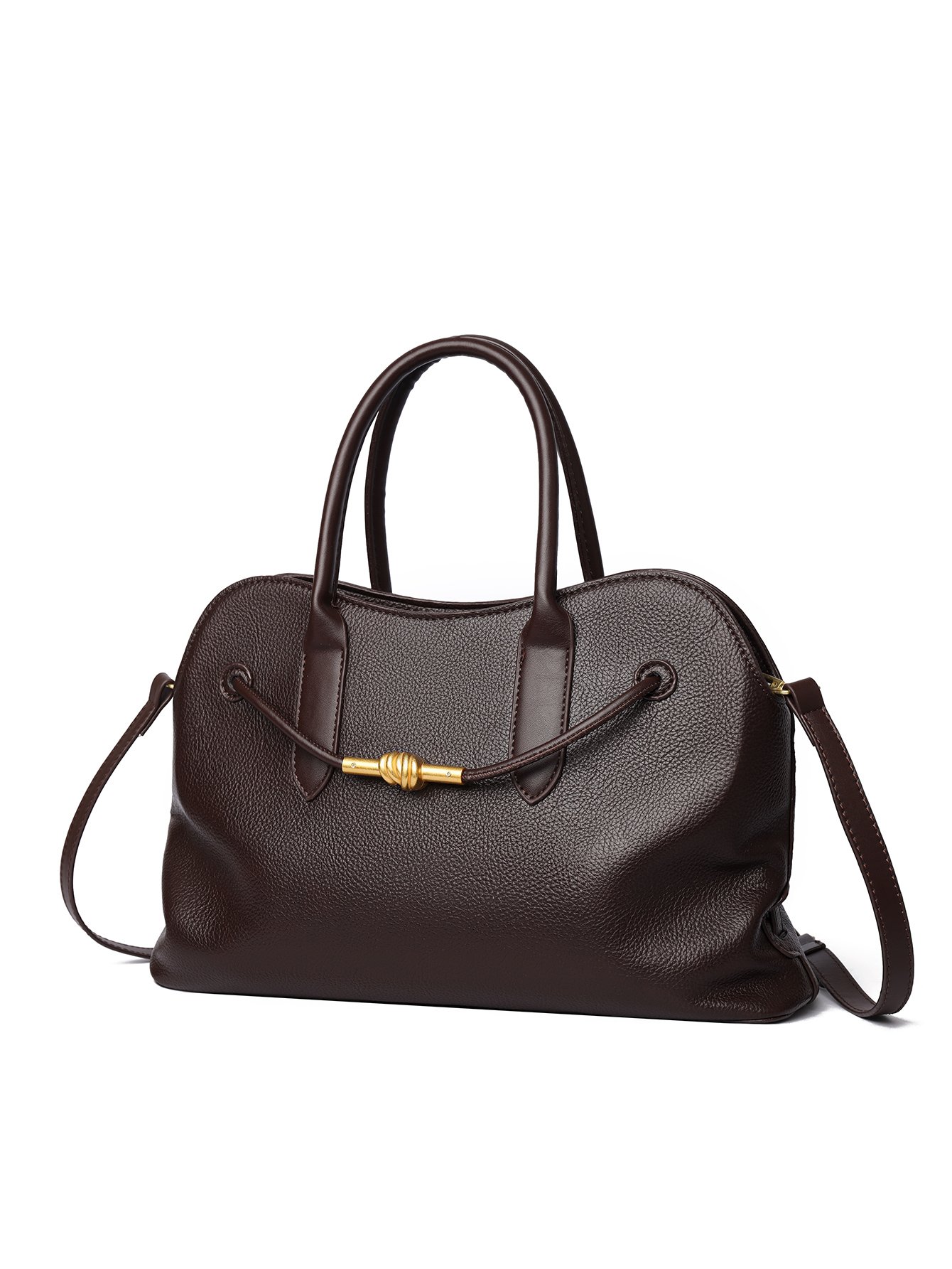 Coffee Brown Texture Shoulder Bag with Zip