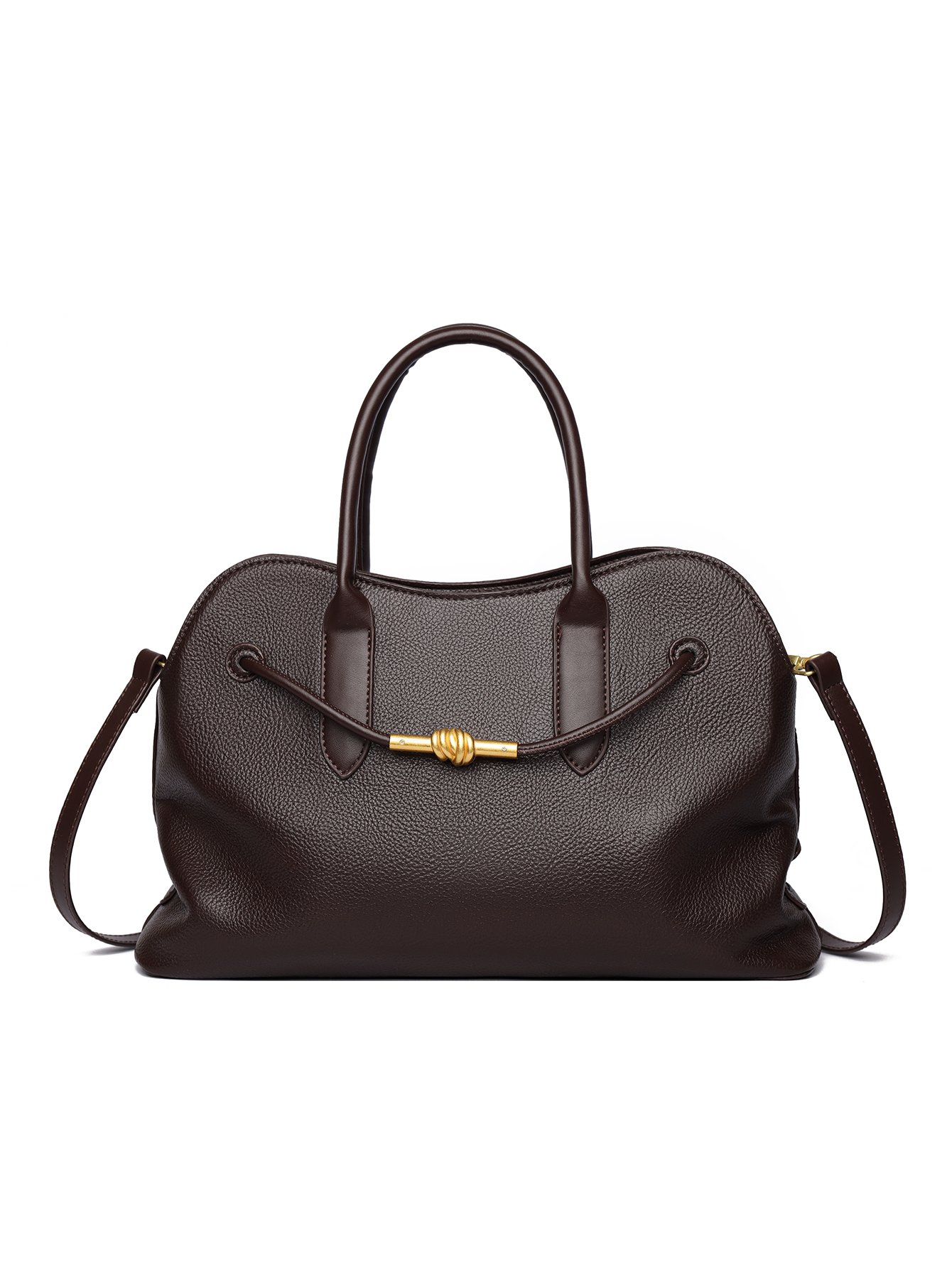 Coffee Brown Texture Shoulder Bag with Zip