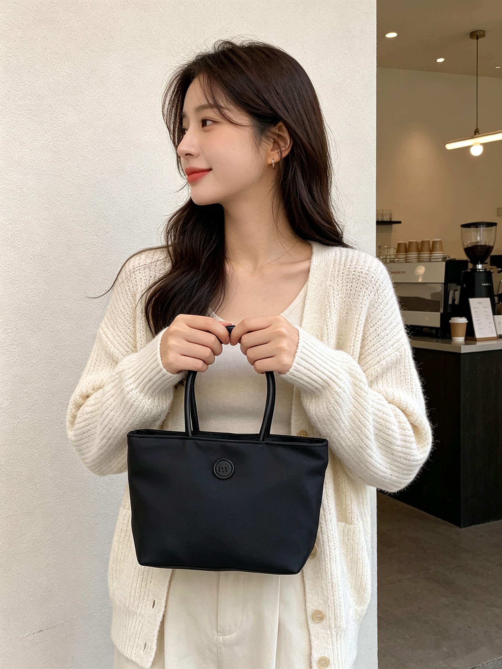 Black Solid Mini Bag with Zip