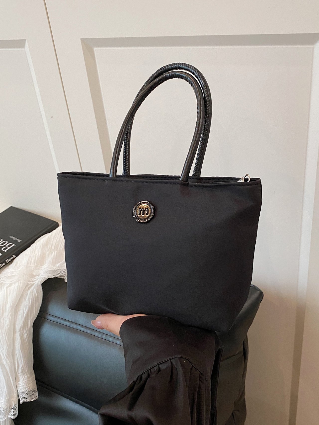 Black Solid Mini Bag with Zip