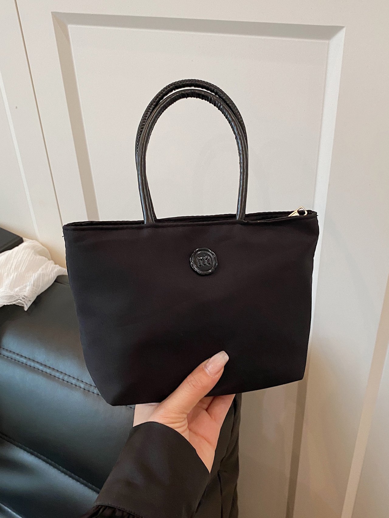 Black Solid Mini Bag with Zip