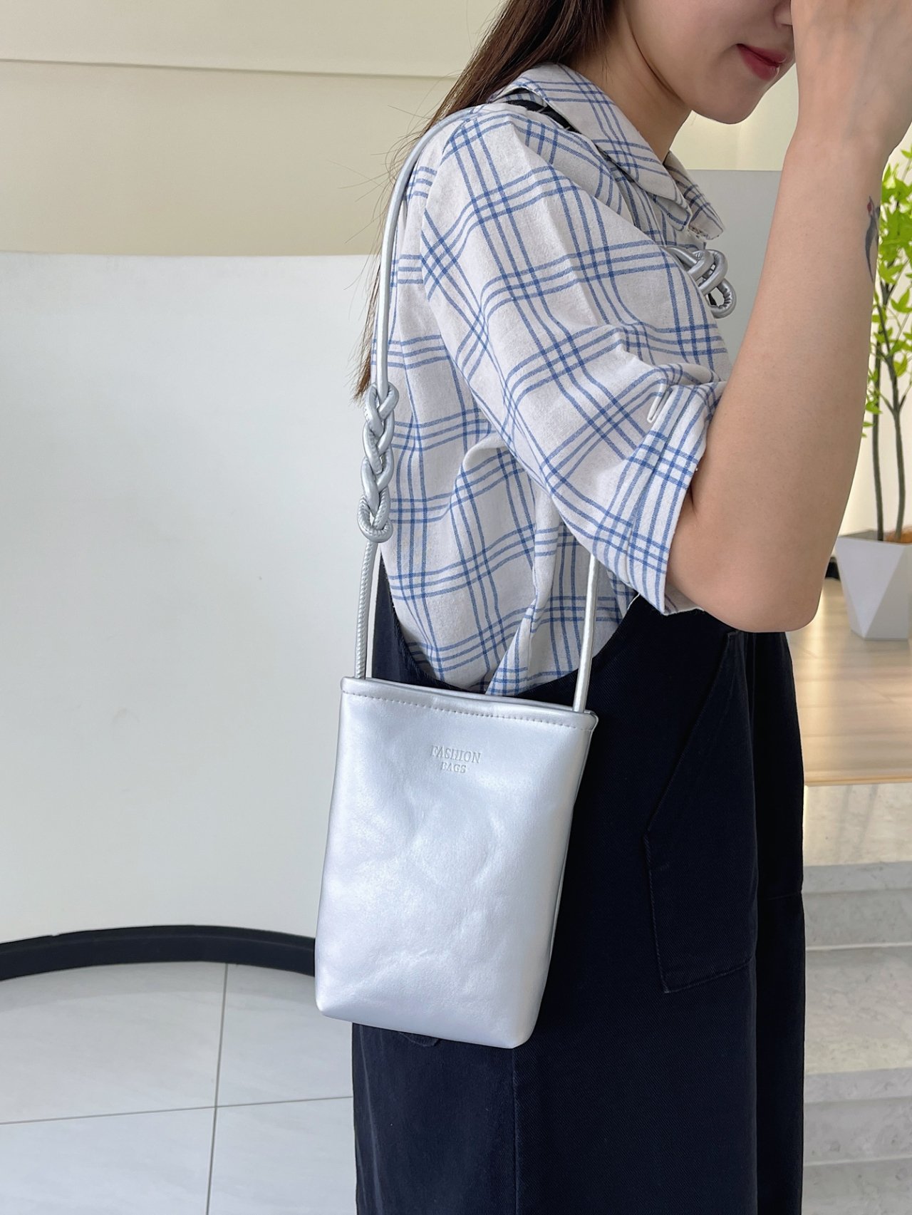 Silver Braided Strap Crossbody Bag
