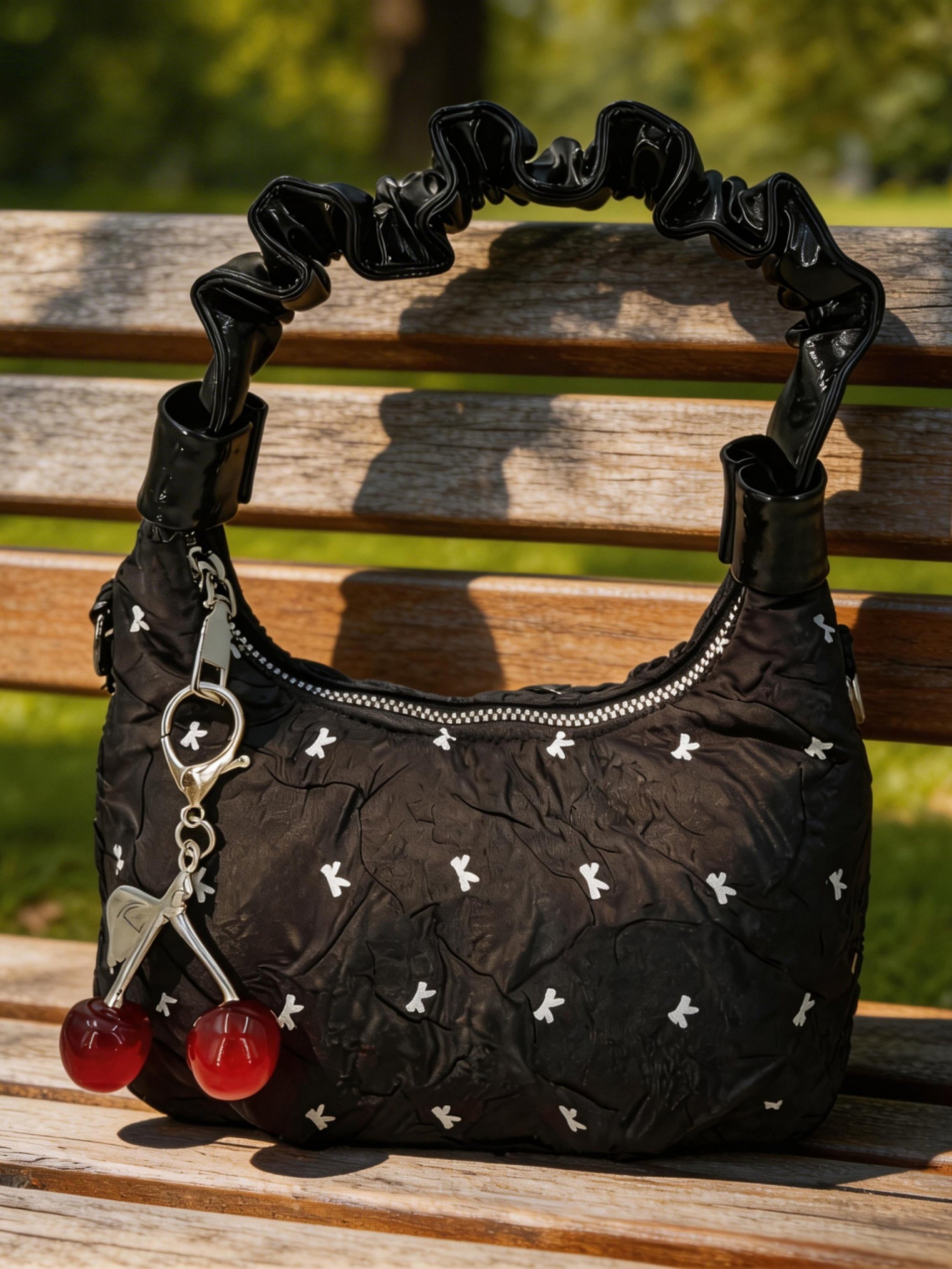 Black Printed Shoulder Bag with Zip