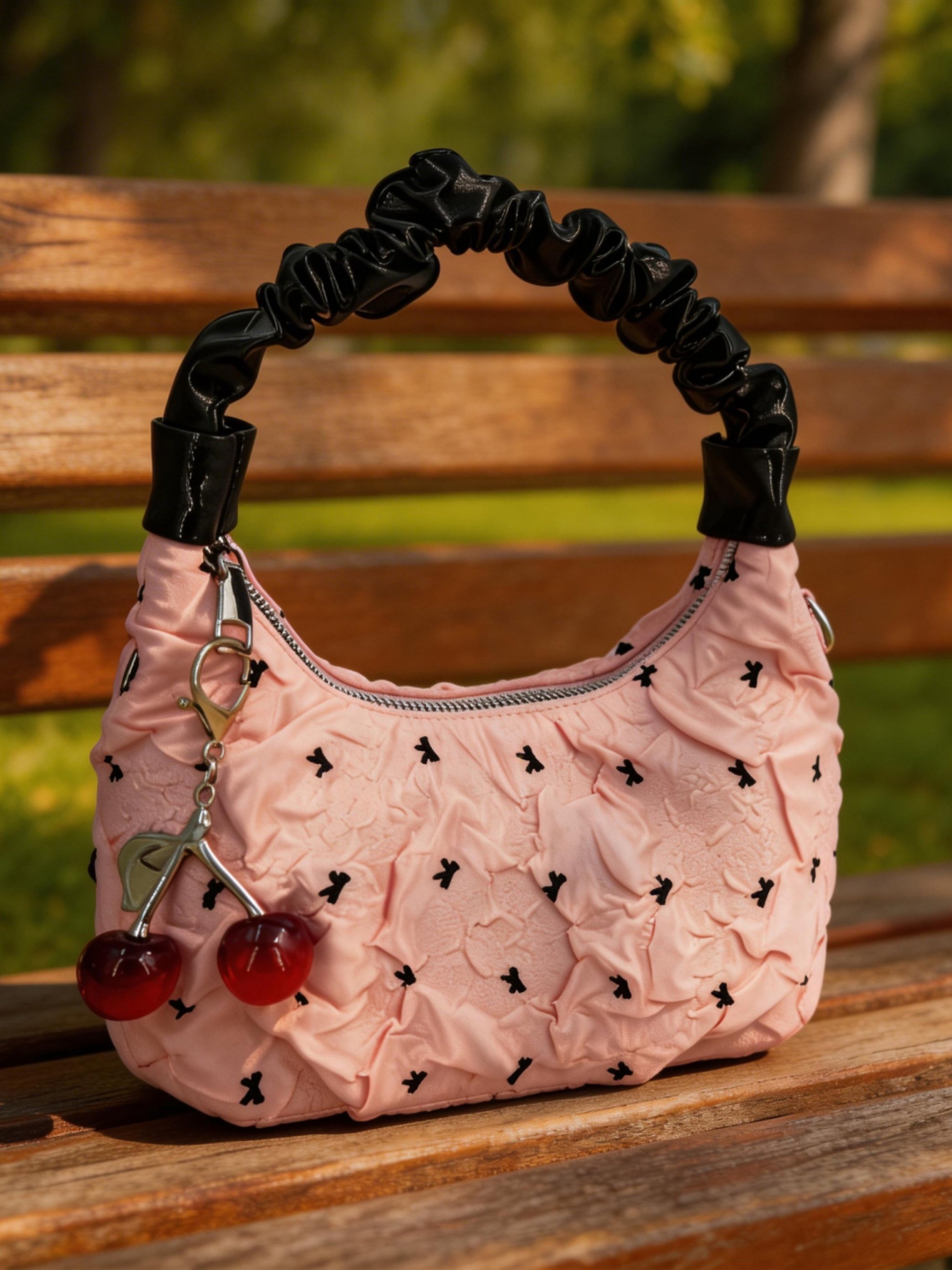 Pink Printed Handbag with Zip