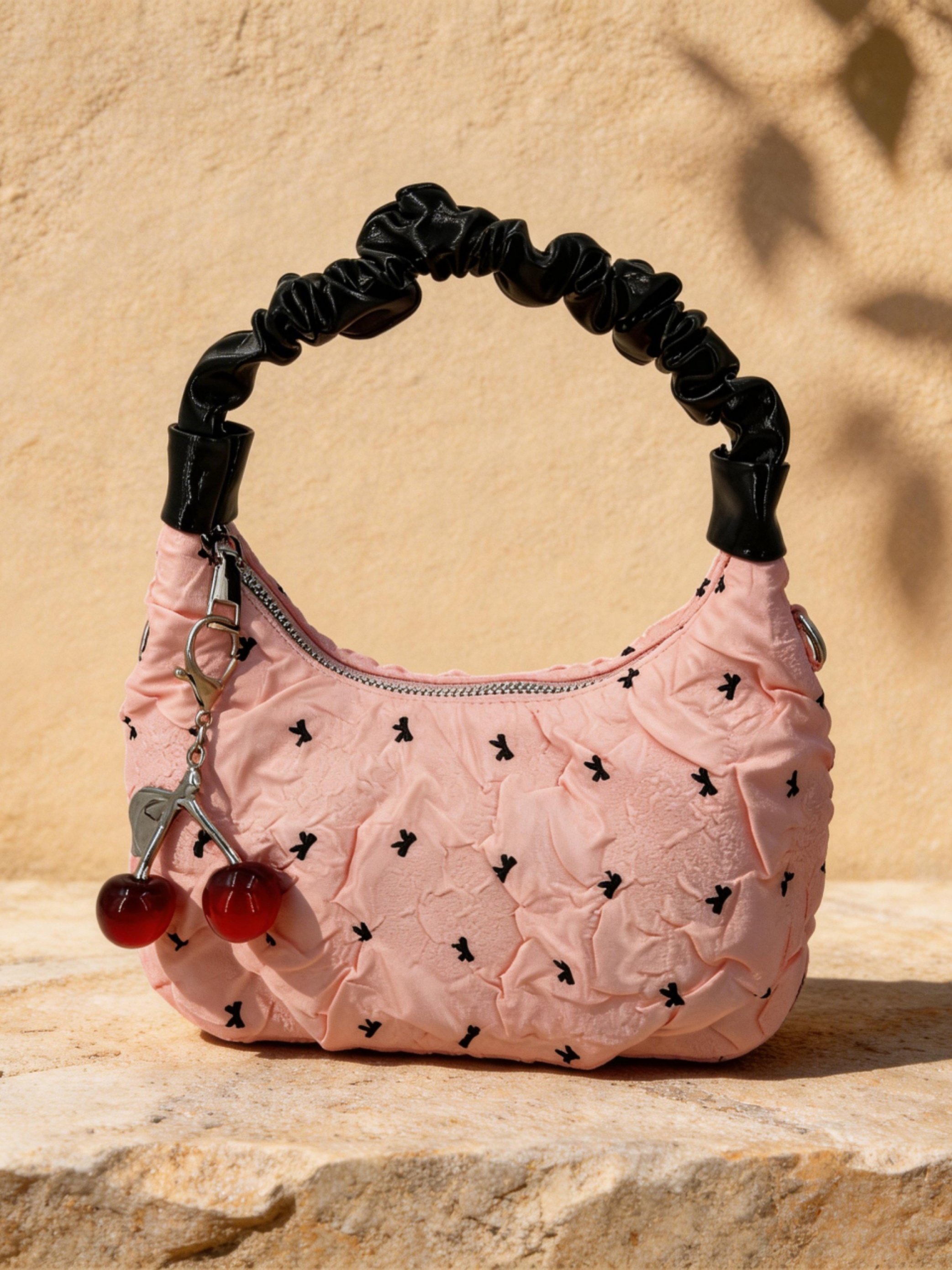 Pink Printed Handbag with Zip